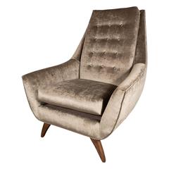 Mid-Century Modernist Club Chair in Smoked Platinum Velvet by Adrian Pearsall