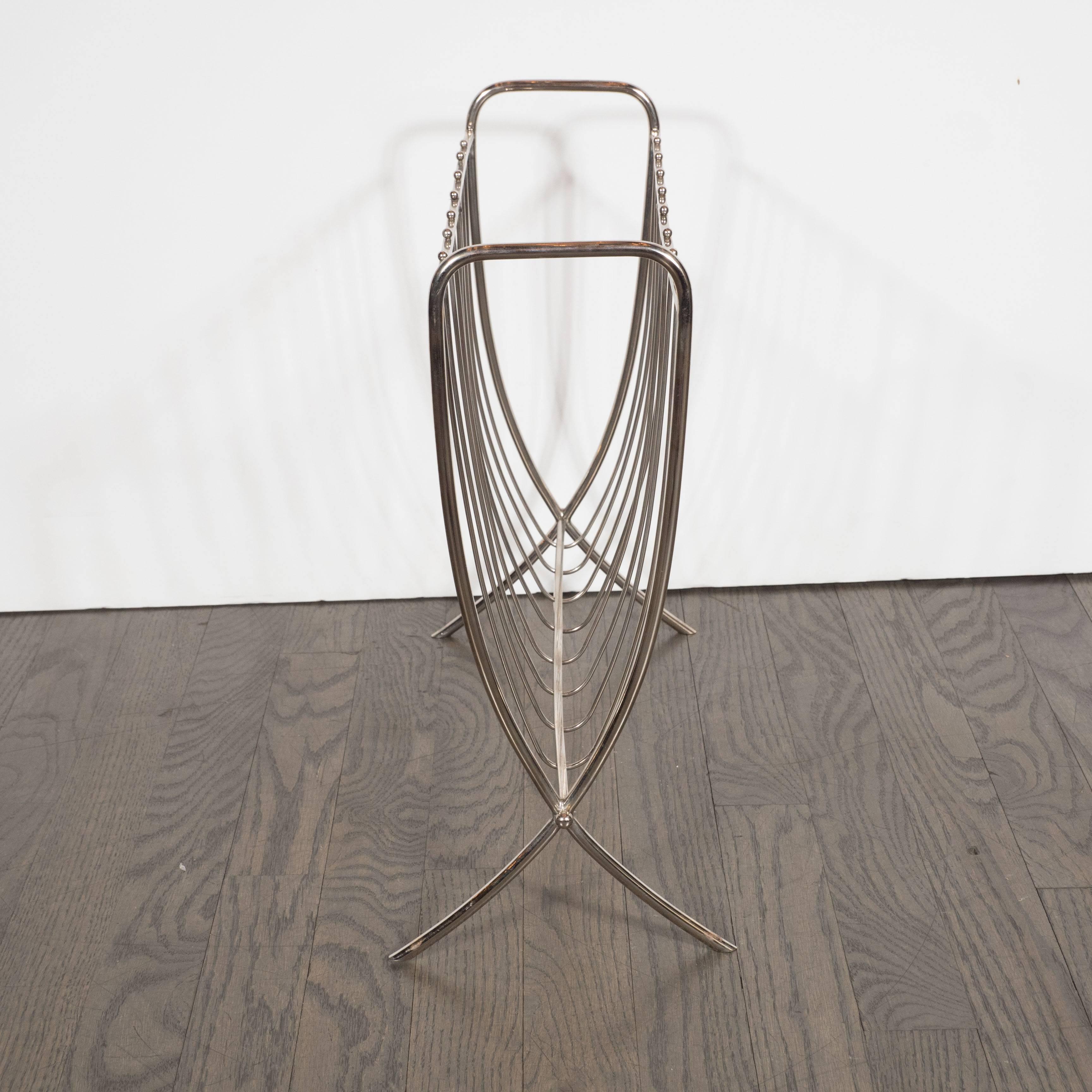 Mid-Century Modernist Nickel Ribbed Magazine Stand, American, circa 1960 1