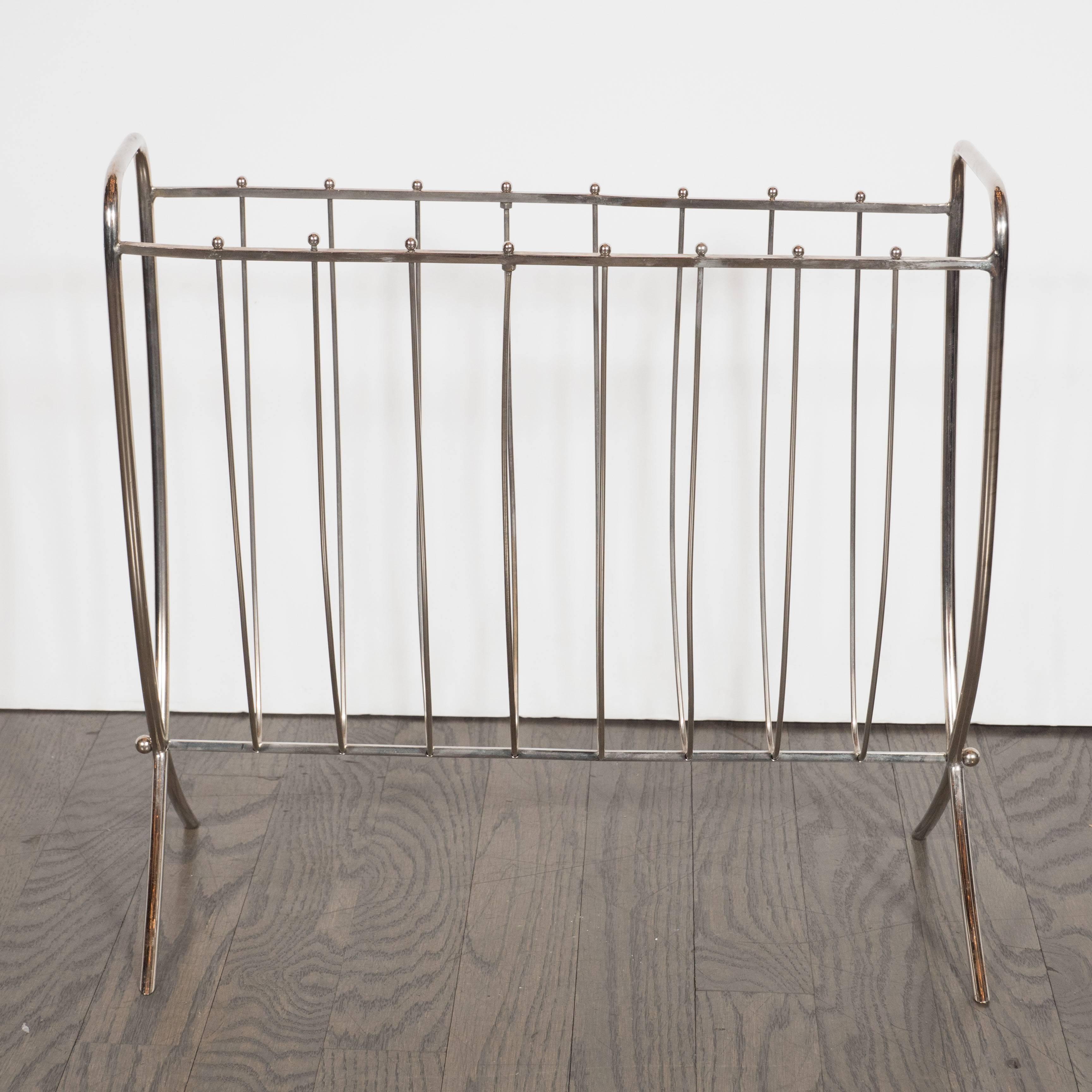 Mid-20th Century Mid-Century Modernist Nickel Ribbed Magazine Stand, American, circa 1960