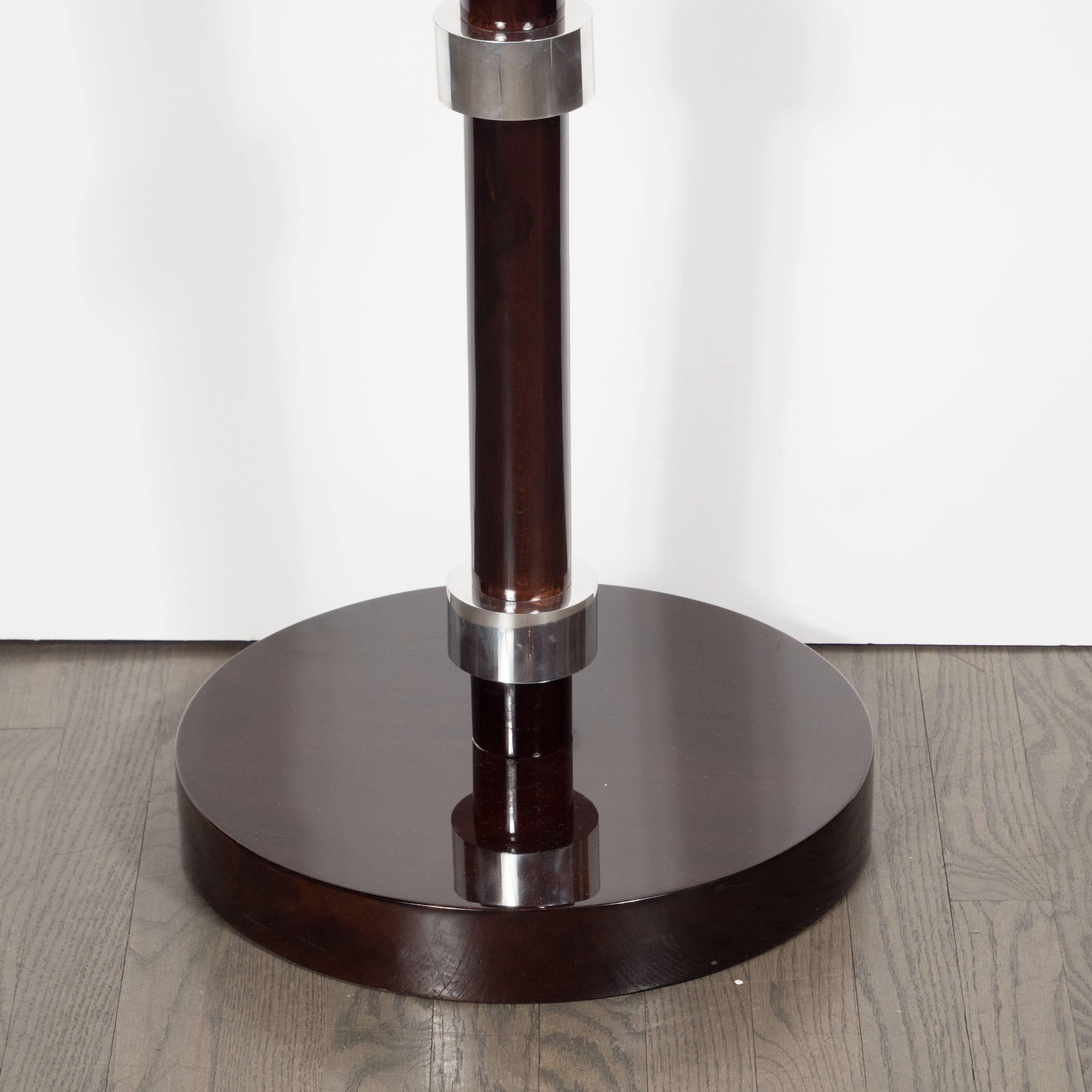 French Art Deco Mahogany and Chrome Skyscraper Style Torchiere Lamp In Excellent Condition In New York, NY