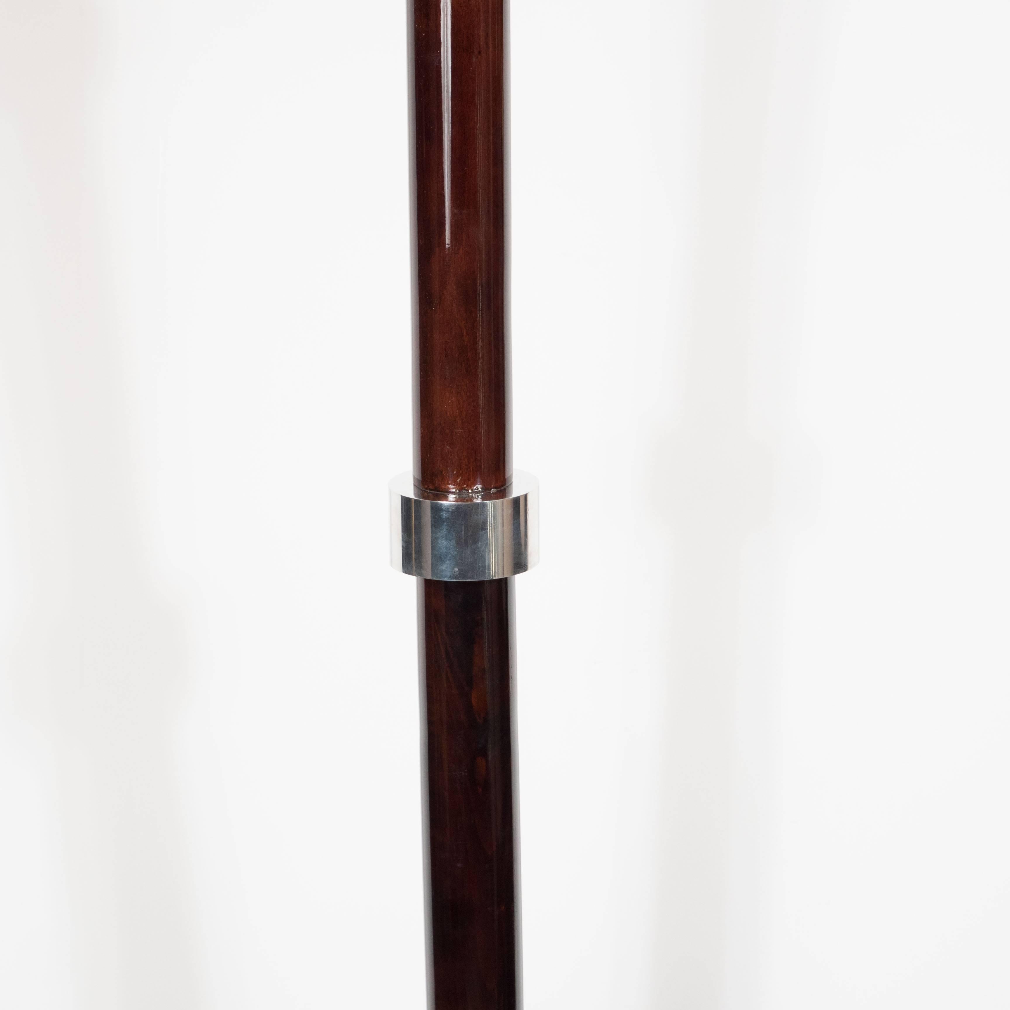 Mid-20th Century French Art Deco Mahogany and Chrome Skyscraper Style Torchiere Lamp