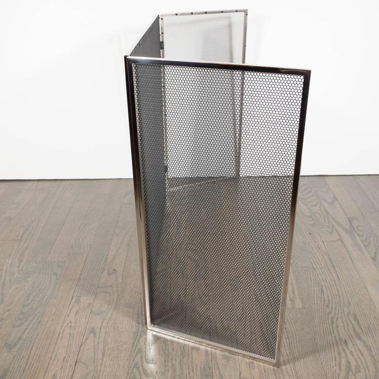 Custom Polished Nickel and Mesh Adjustable ThreePanel Fire Screen at