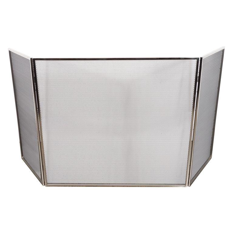 Custom Polished Nickel And Mesh Adjule Three Panel Fire Screen Custom Polished Nickel And Mesh Adjule Three Panel Fire Screen For