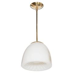 Set of Three Translucent Bell Form Mid-Century Modernist Molded Glass Pendants