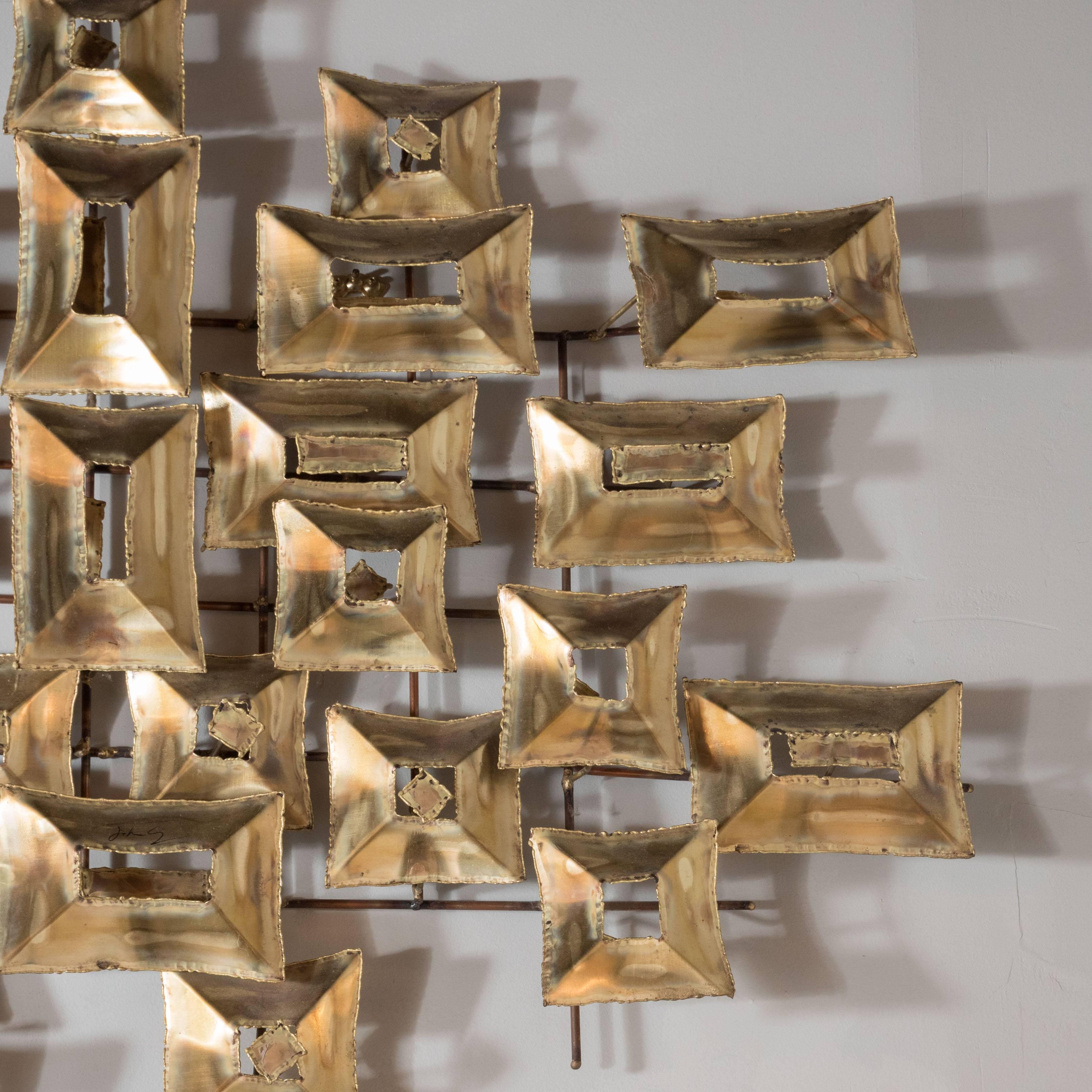 Brutalist Wall Sculpture by Curtis Jere with Torch Cut Patined Brass, American In Excellent Condition In New York, NY