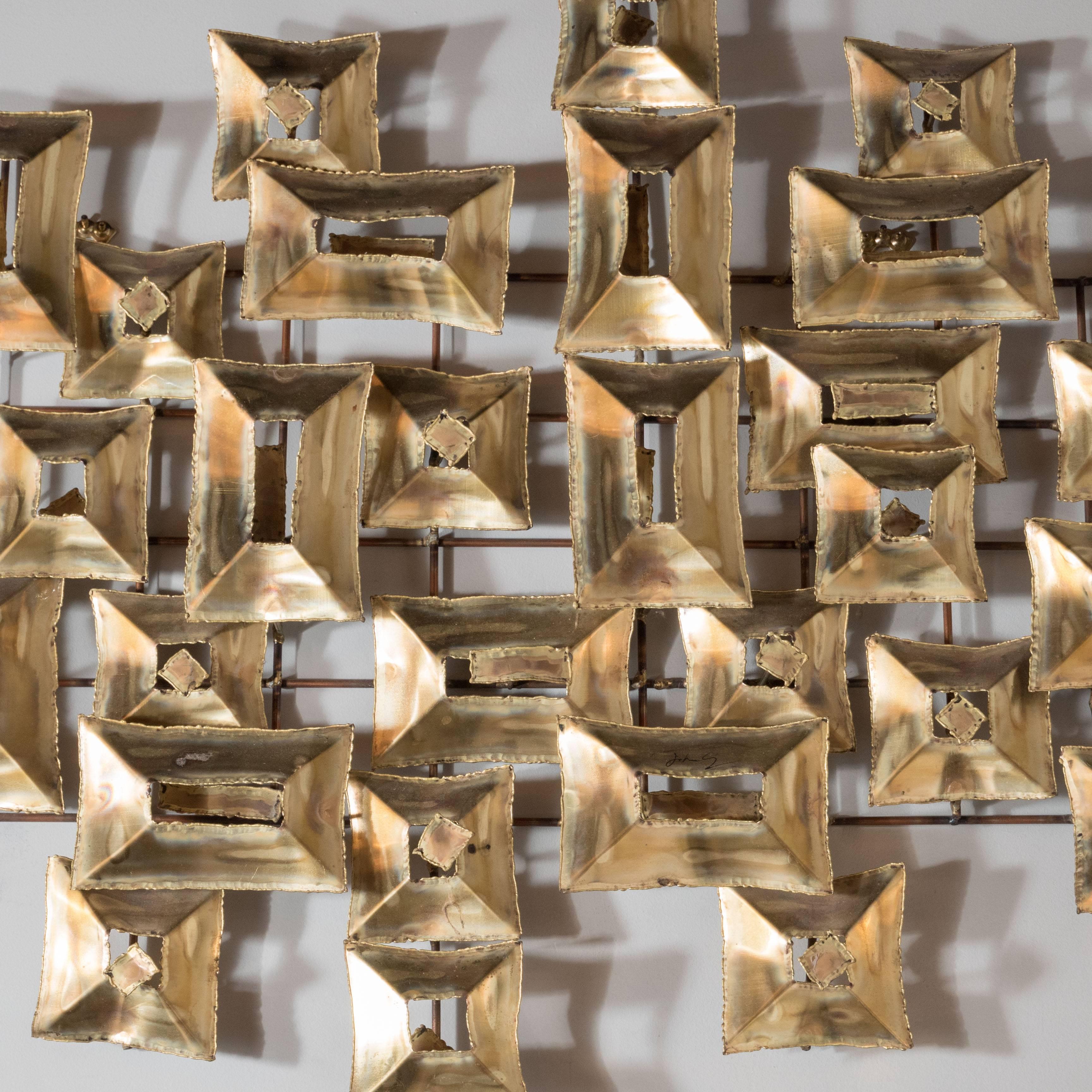 Late 20th Century Brutalist Wall Sculpture by Curtis Jere with Torch Cut Patined Brass, American