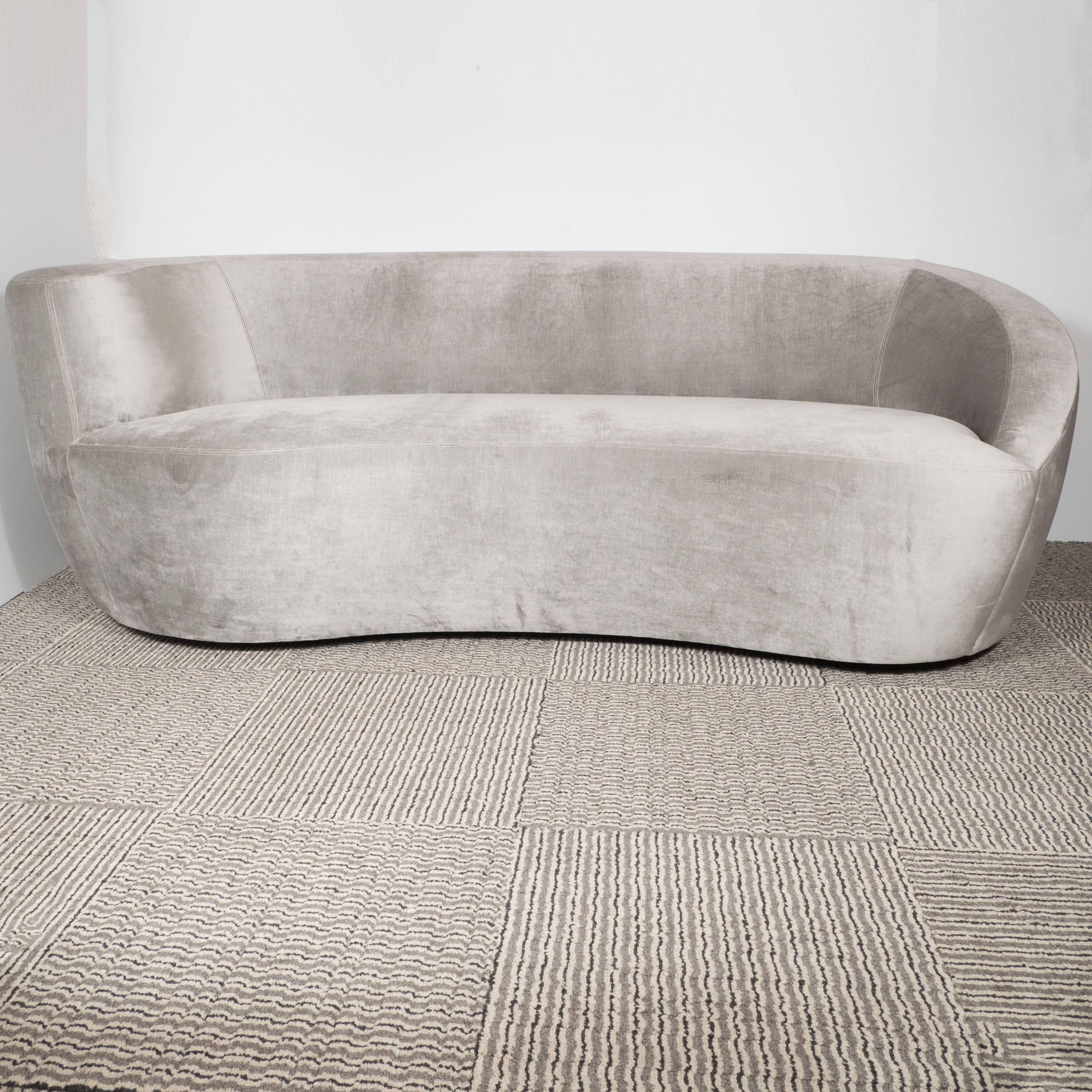American Mid-Century Nautilus Sofa in Luxe Platinum Velvet by Vladimir Kagan