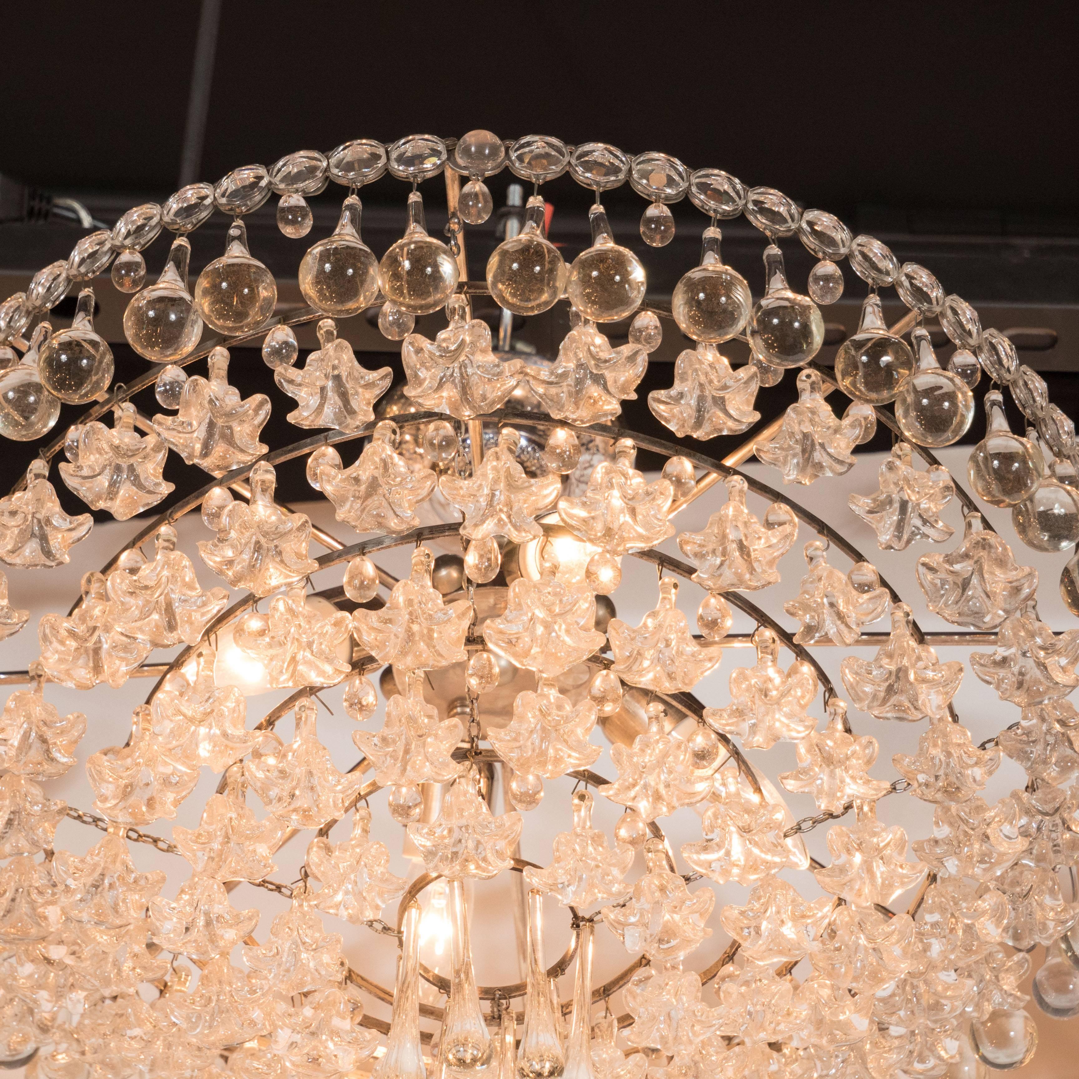 Italian Mid-Century Modernist Eight-Tier Murano Handblown Glass Chandelier, circa 1950