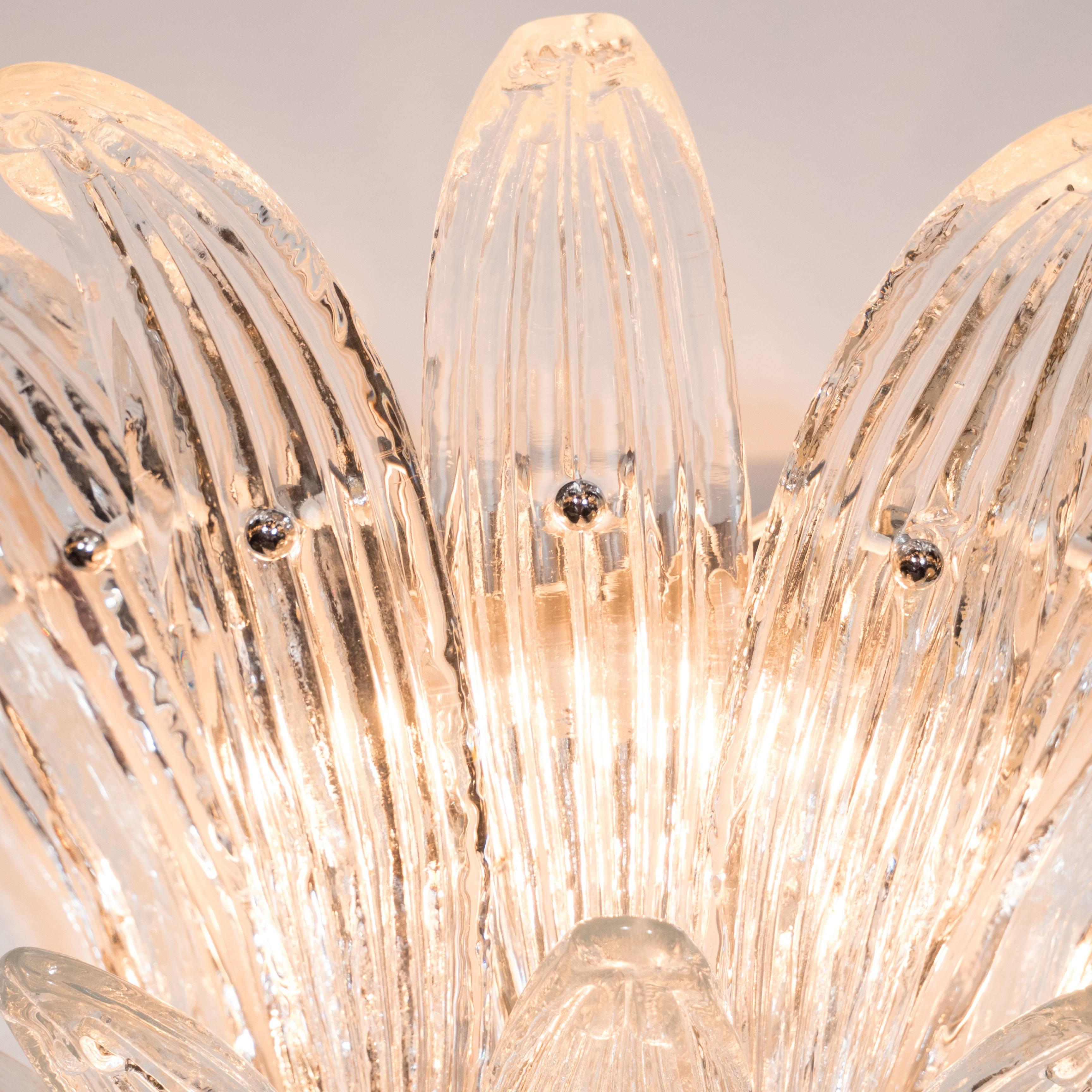 Italian Gorgeous Pair of Mid-Century Two-Tier Palma Sconces in Clear Murano Glass For Sale