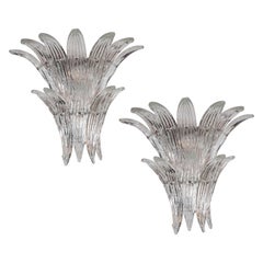 Vintage Gorgeous Pair of Mid-Century Two-Tier Palma Sconces in Clear Murano Glass