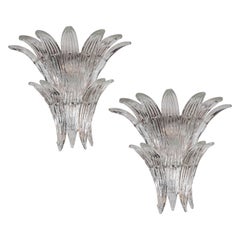 Gorgeous Pair of Mid-Century Two-Tier Palma Sconces in Clear Murano Glass