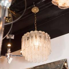 Mid-Century Modernist Two-Tier Murano Oblong Textured Glass Disc Chandelier