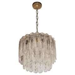 Mid-Century Modernist Two-Tier Murano Oblong Textured Glass Disc Chandelier