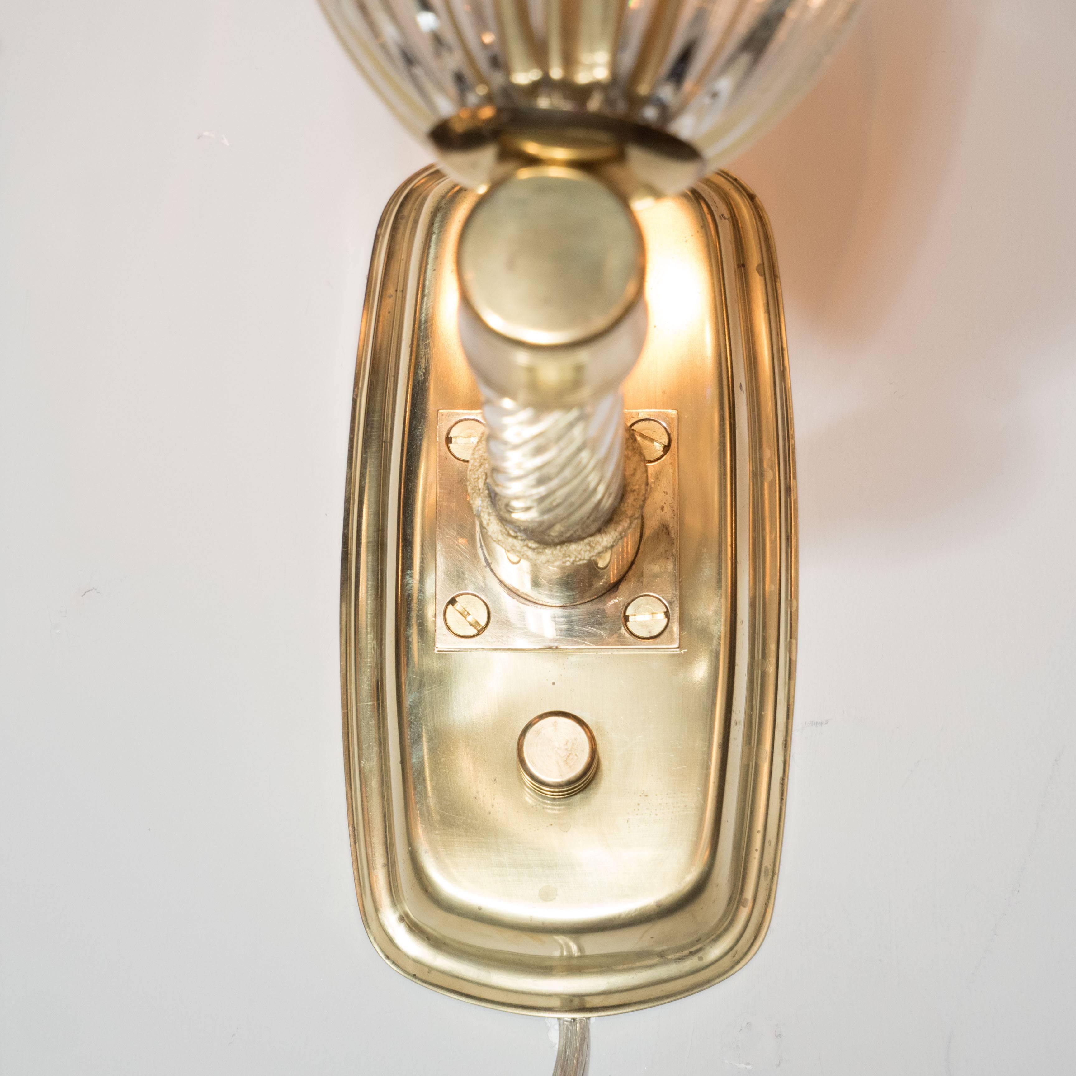 Italian Gorgeous Pair of Mid-Century Arm Sconces in Brass and Glass by Barovier e Toso For Sale