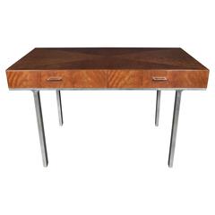 Mid-Century Modern Desk in Polished Aluminum and Bookmatched Walnut, American 