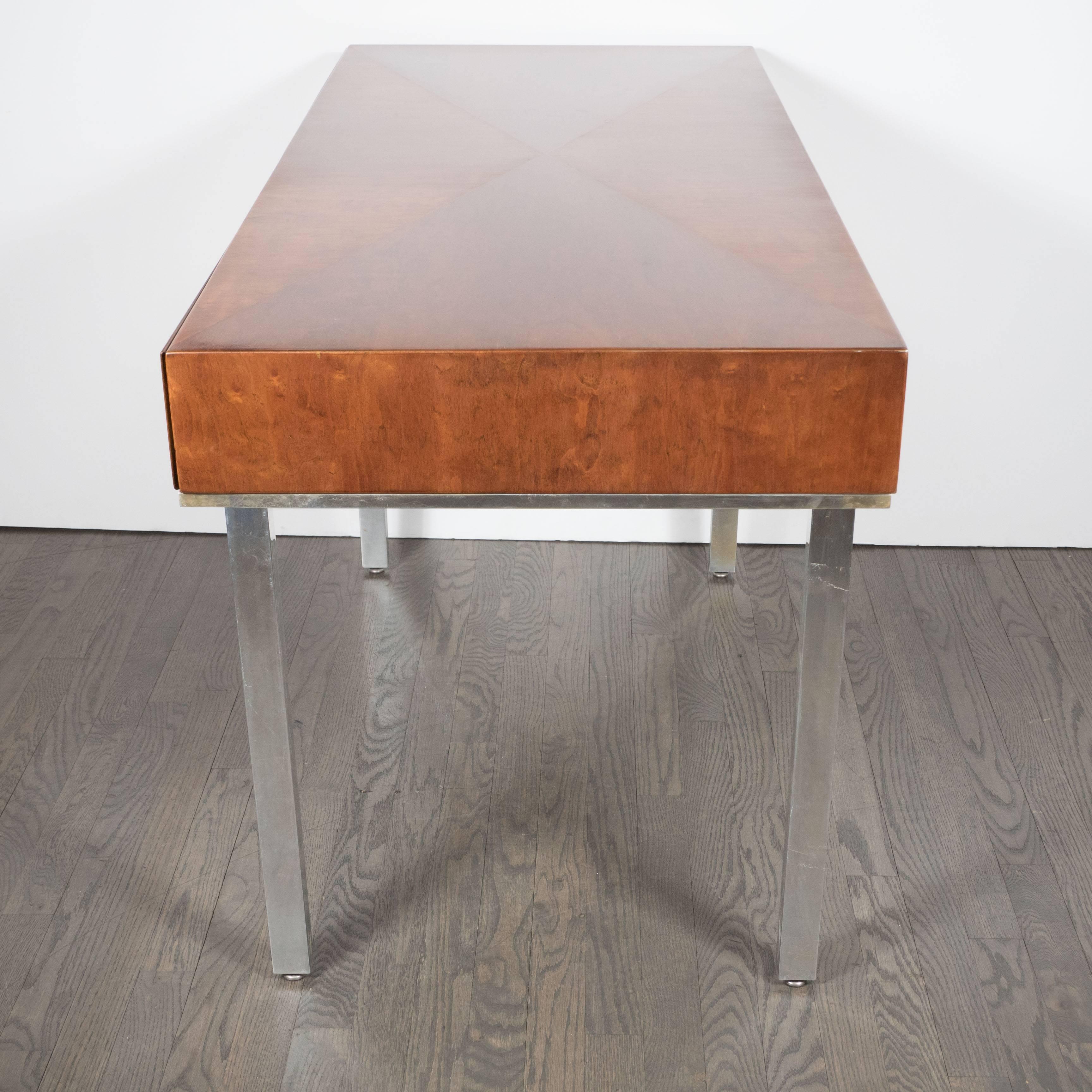 Mid-Century Modern Desk in Polished Aluminum and Bookmatched Walnut, American  1