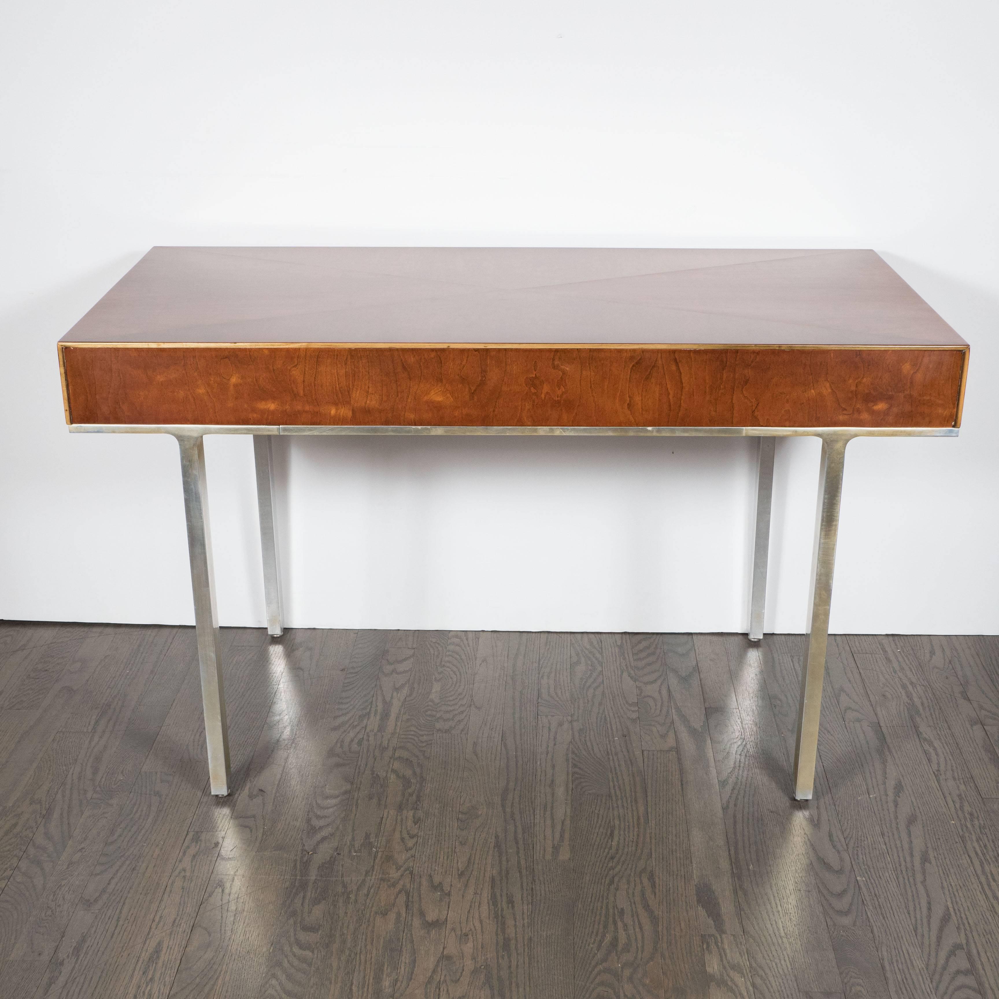 Late 20th Century Mid-Century Modern Desk in Polished Aluminum and Bookmatched Walnut, American 