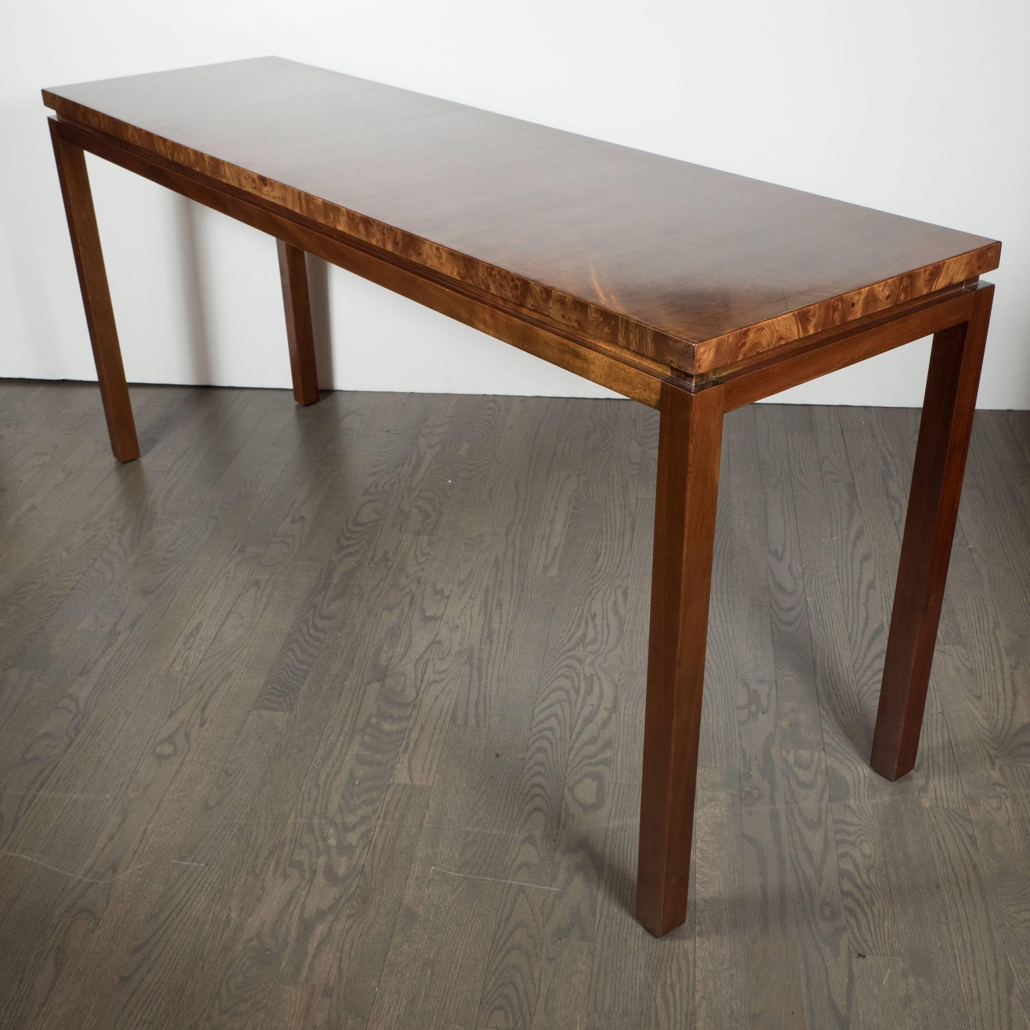 Mid-Century Modern Mid-Century Parsons Console in Bookmatched Carpathian Elm by Harvey Probber