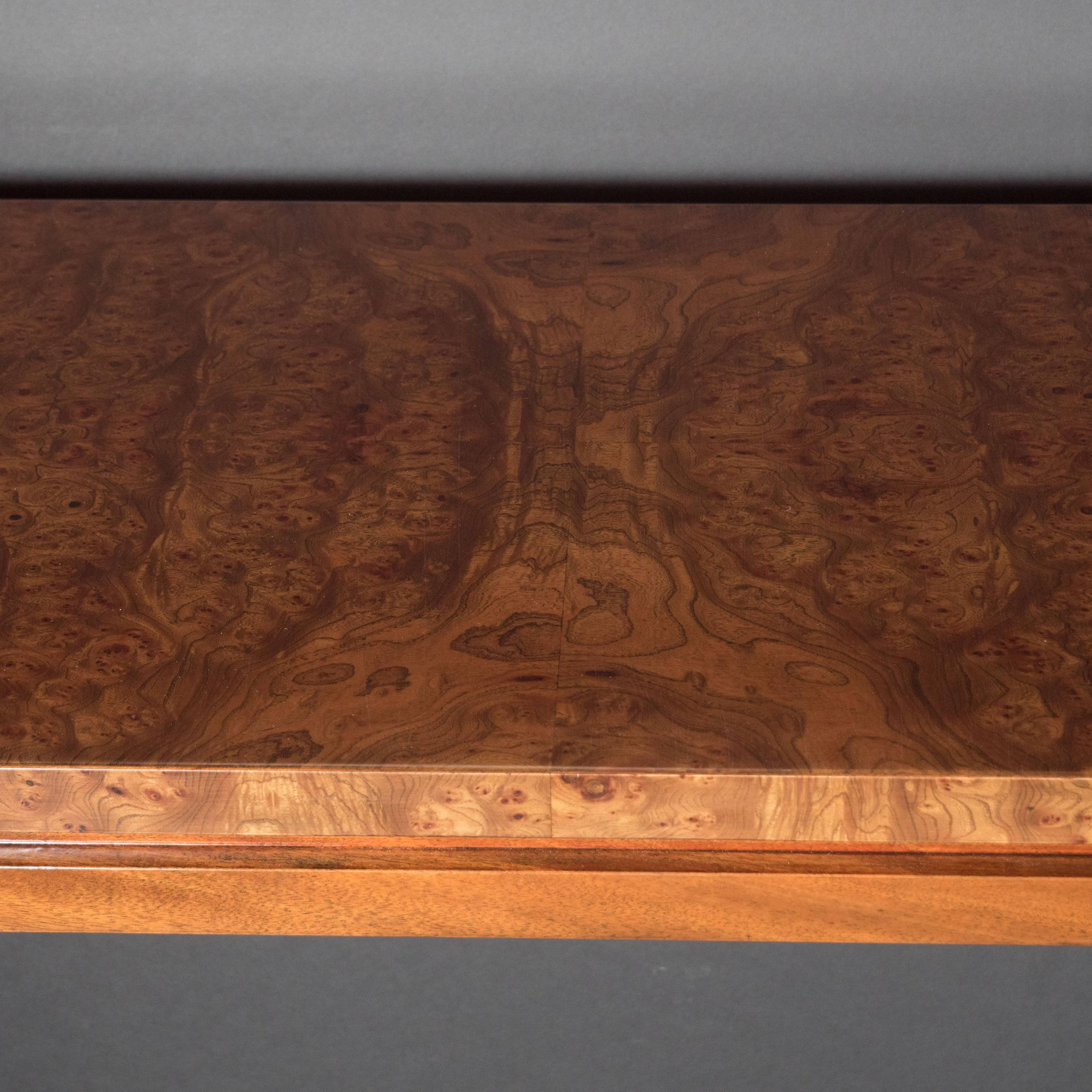 Late 20th Century Mid-Century Parsons Console in Bookmatched Carpathian Elm by Harvey Probber