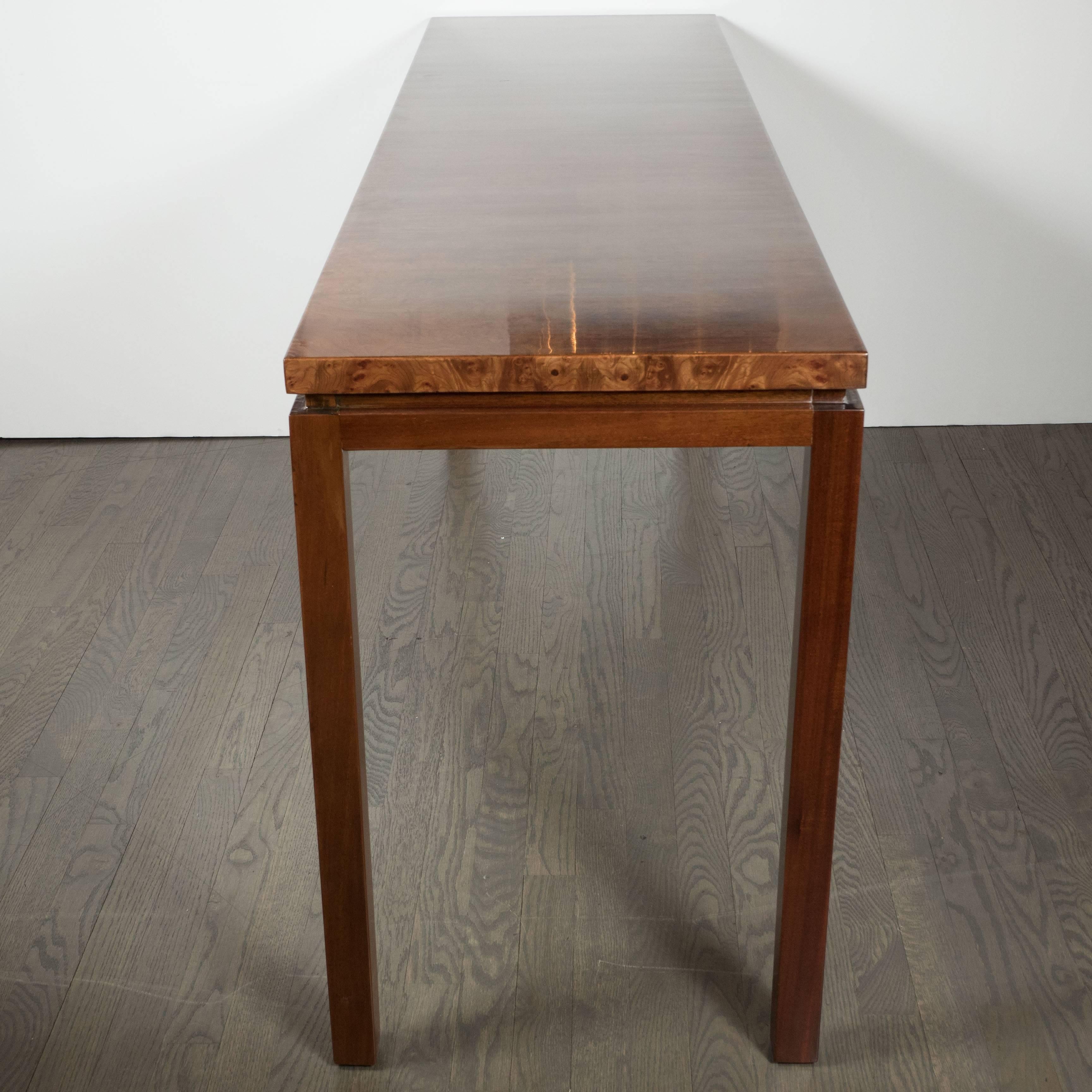 Mid-Century Parsons Console in Bookmatched Carpathian Elm by Harvey Probber In Excellent Condition In New York, NY