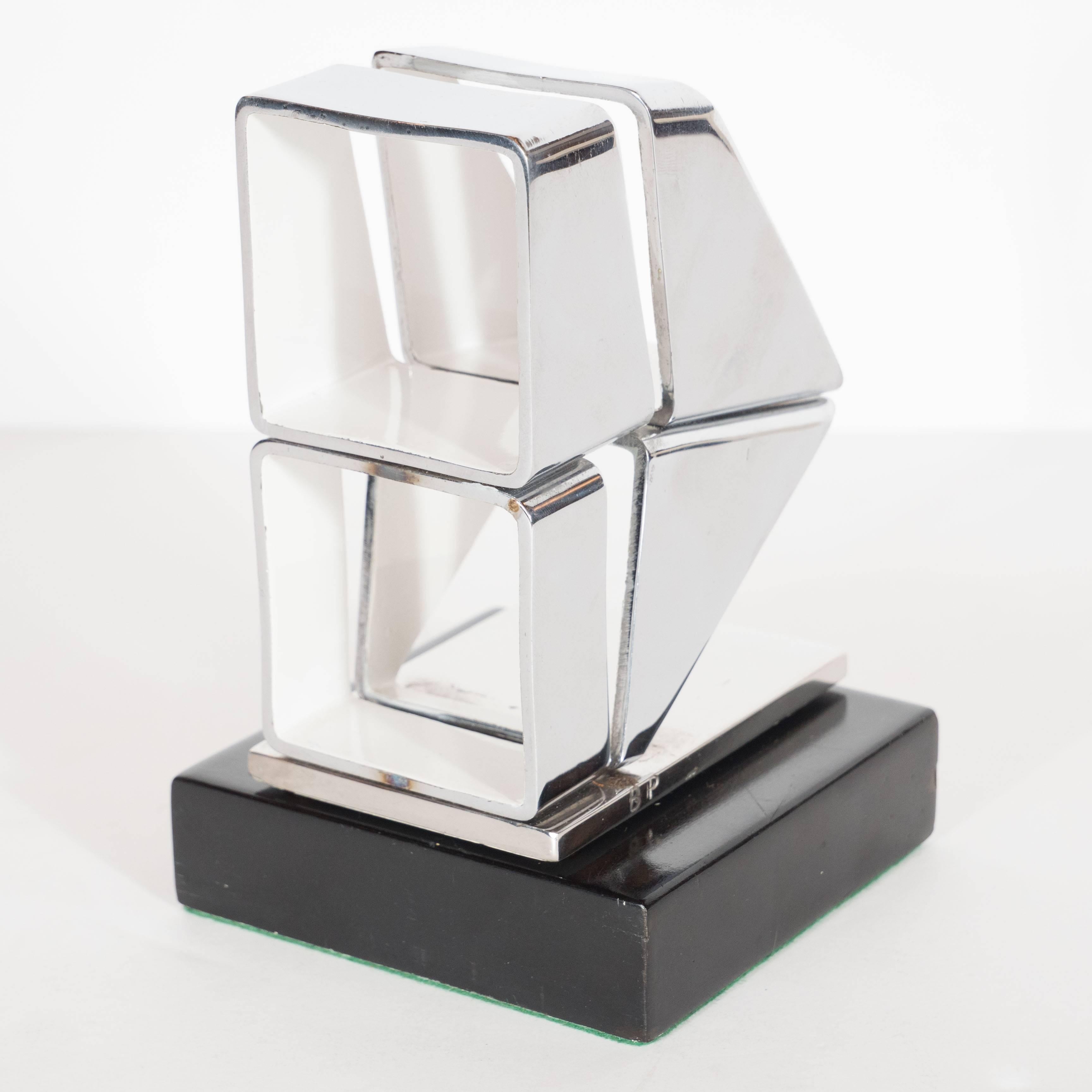 Polished Mid-Century Modernist Stainless Steel & White Enamel Sculpture by Beverly Pepper