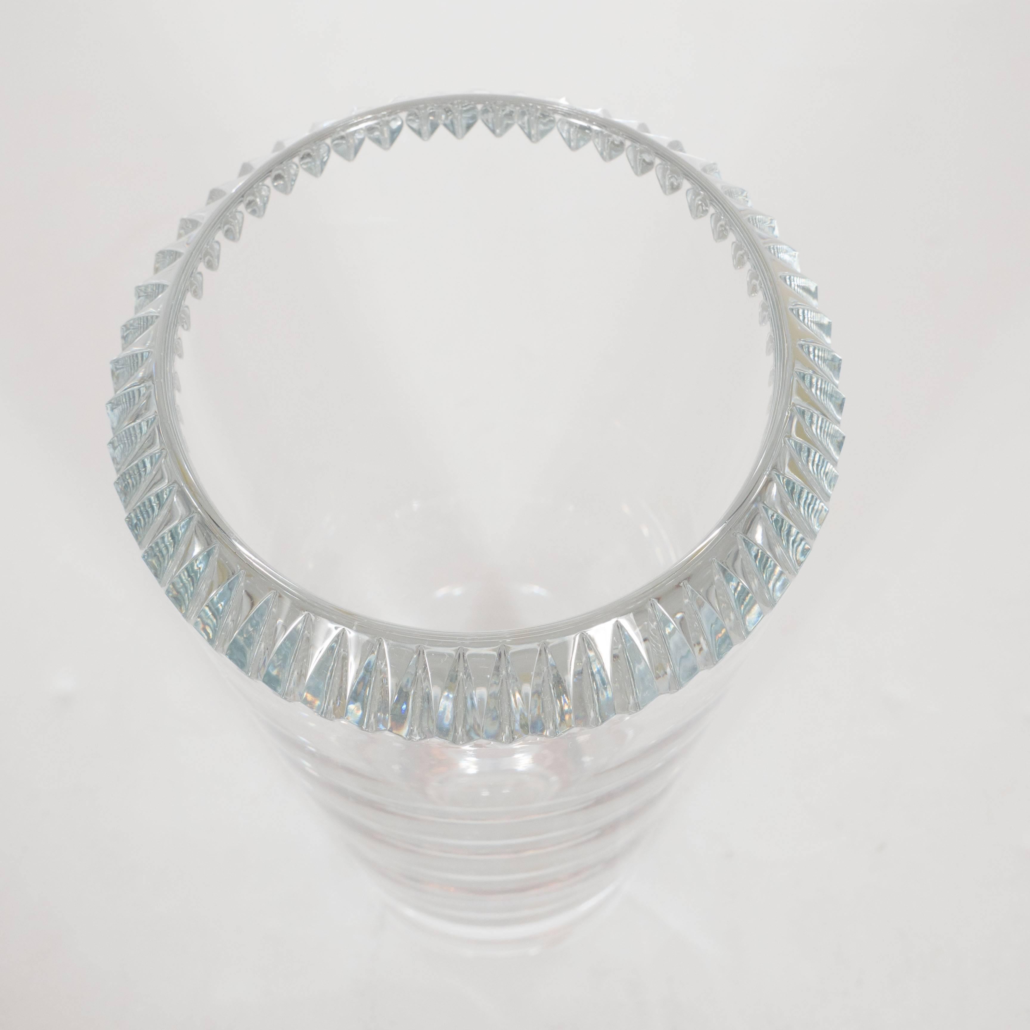 Swedish Modernist Cut Crystal Vase by Orrefors