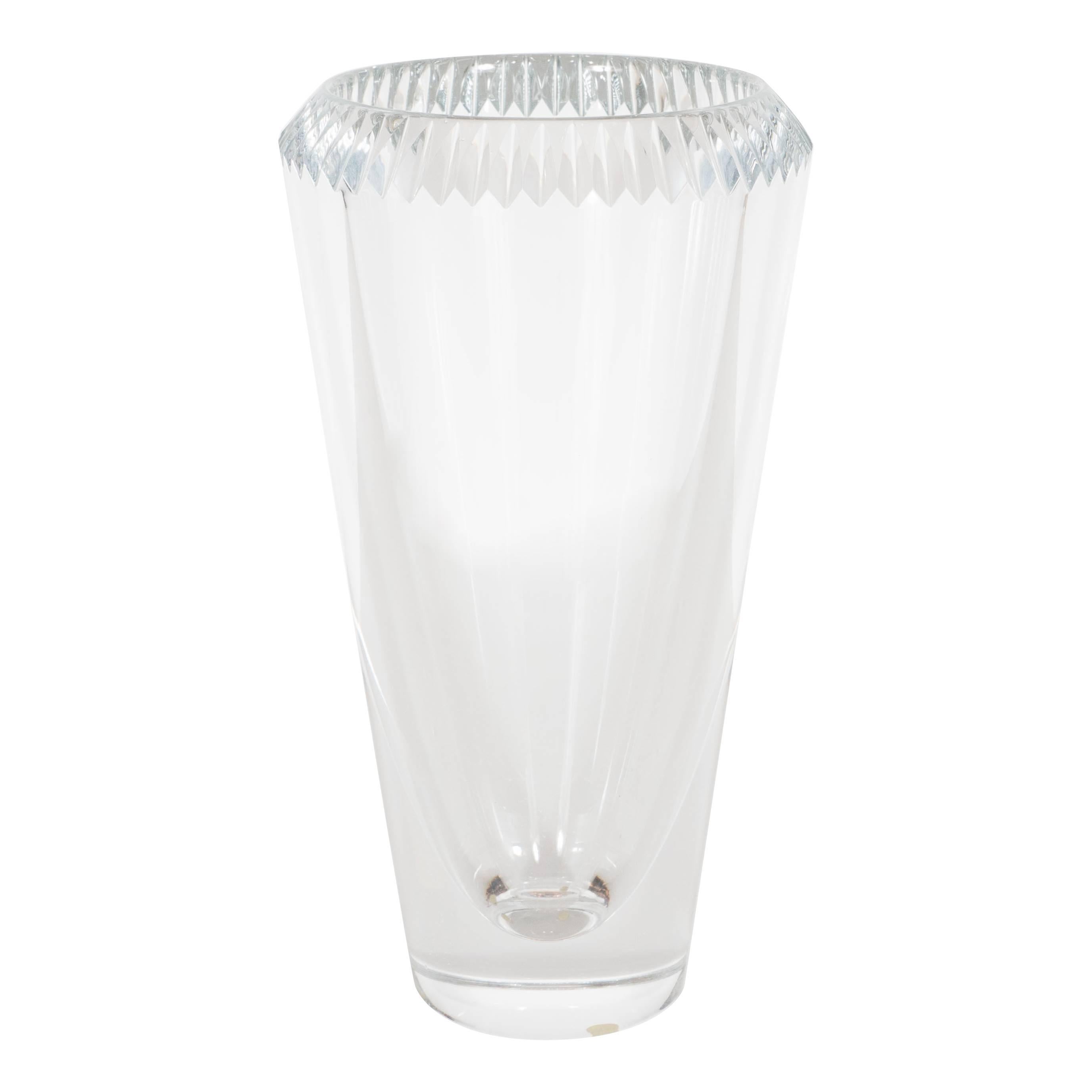 Modernist Cut Crystal Vase by Orrefors