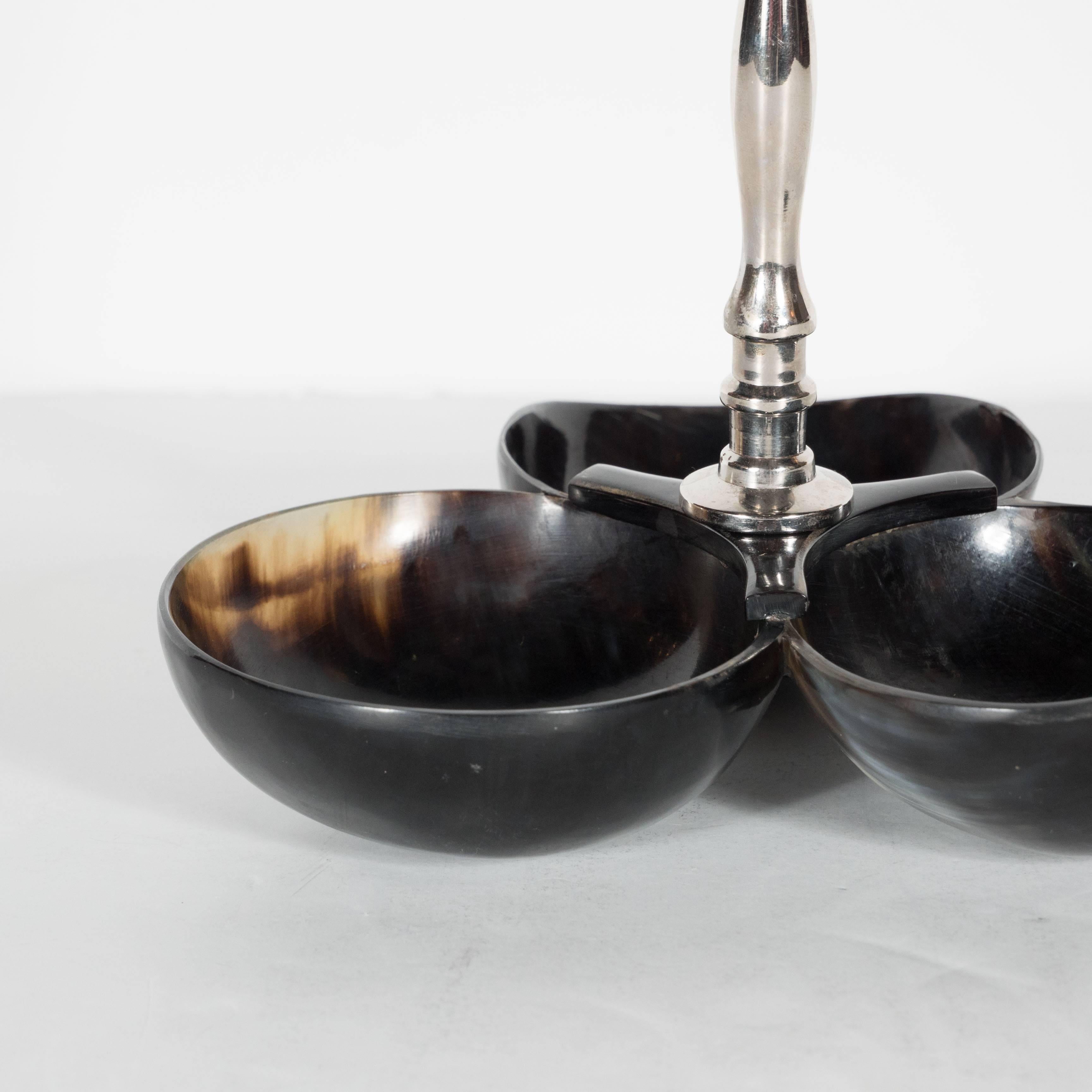 American Modernist Nut or Candy Horn Dish or Bowl Set with Chrome Handle