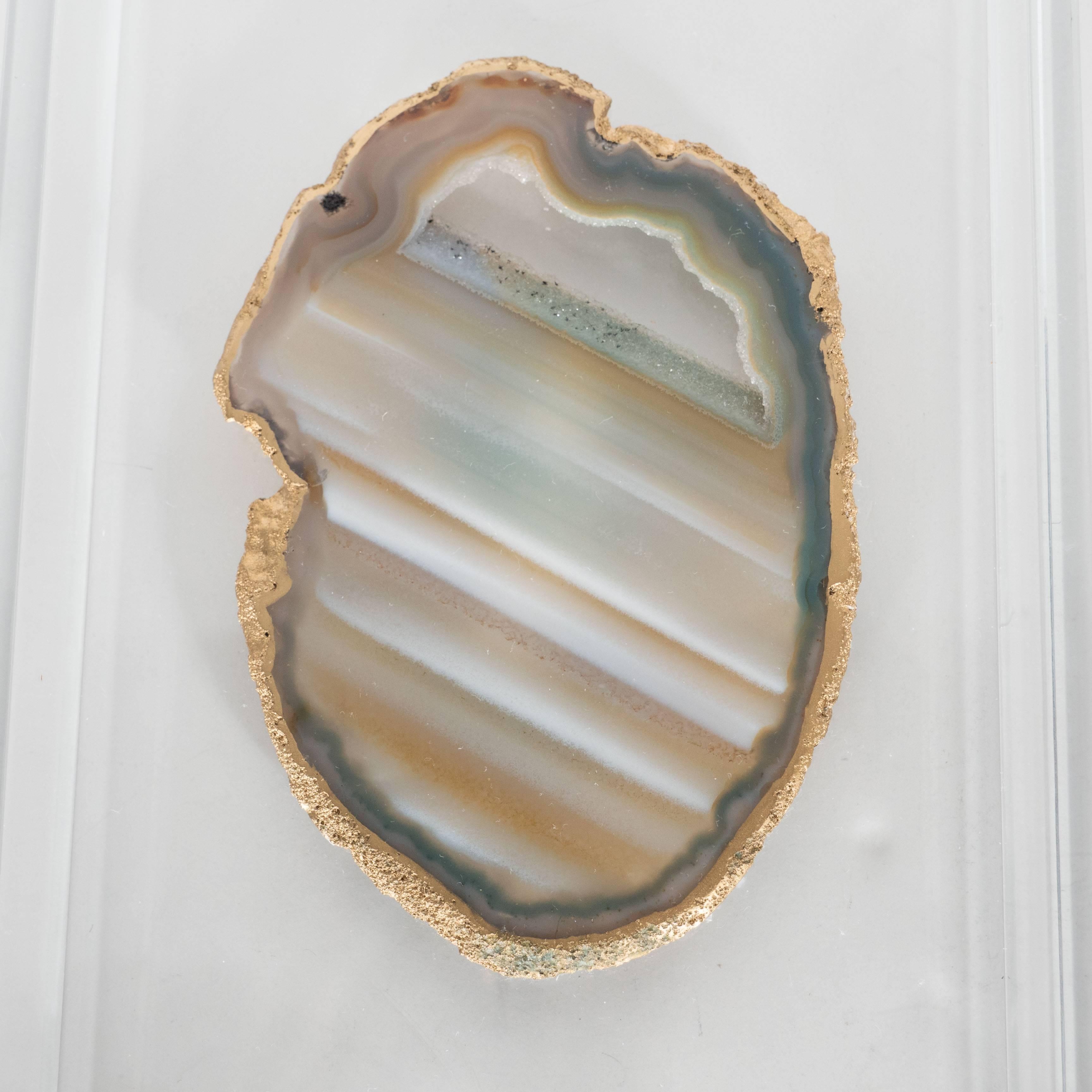 Organic Modern Modernist Organic Sliced Agate and Lucite Desk Tray or Catch All