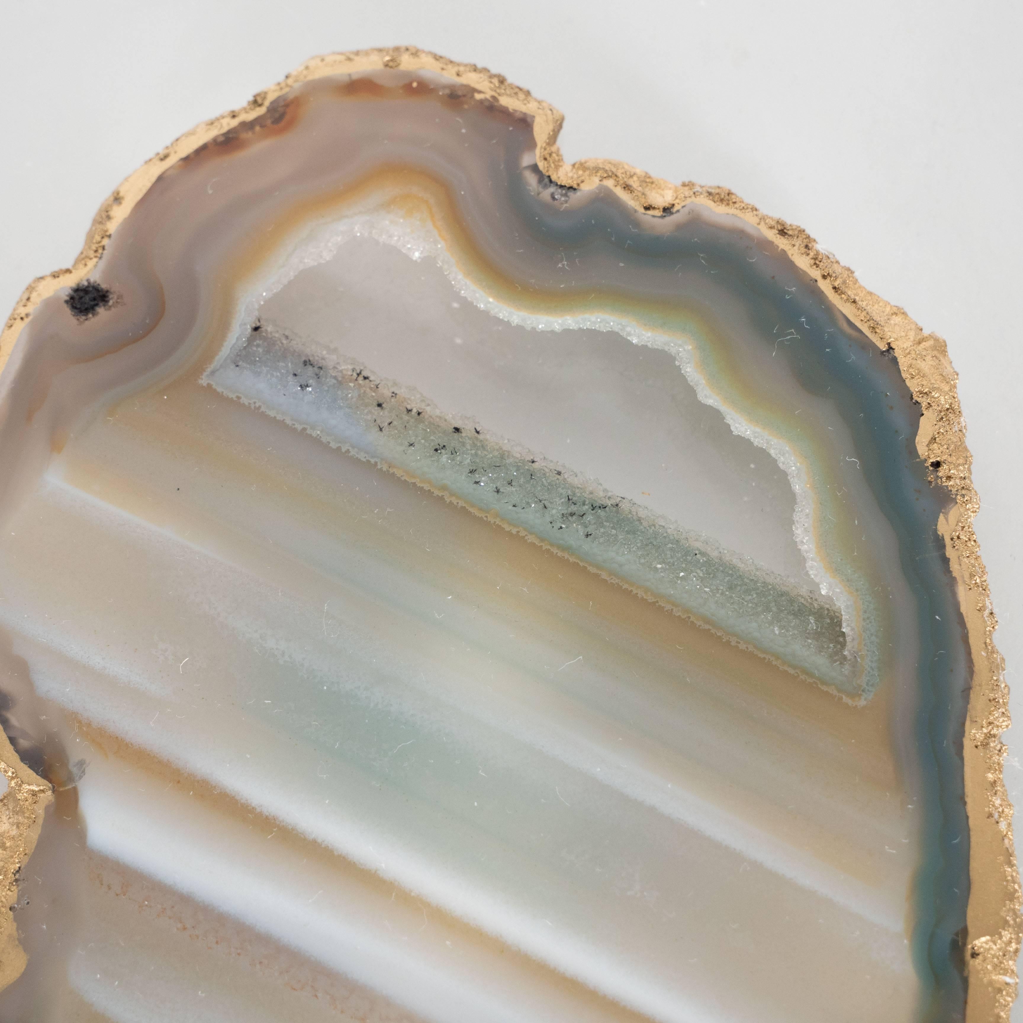 American Modernist Organic Sliced Agate and Lucite Desk Tray or Catch All