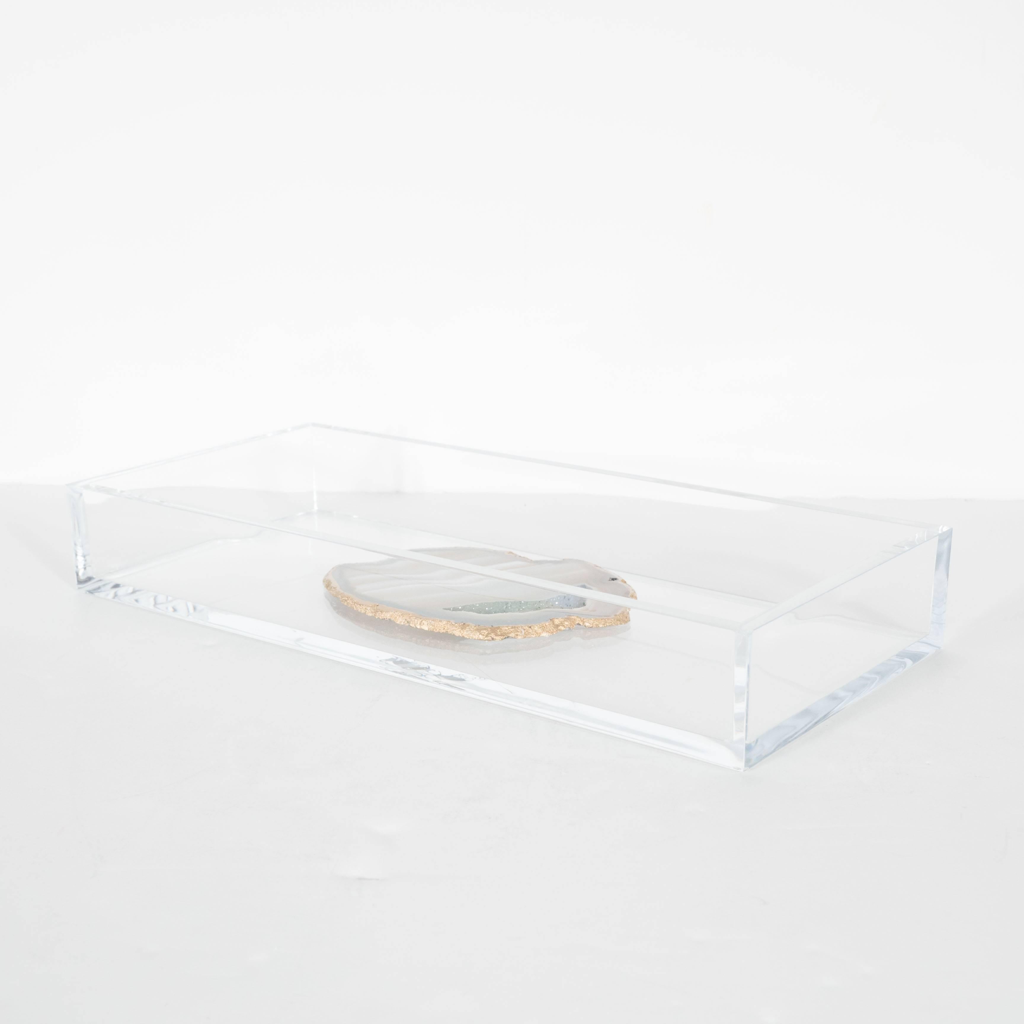 Modernist Organic Sliced Agate and Lucite Desk Tray or Catch All In Excellent Condition In New York, NY