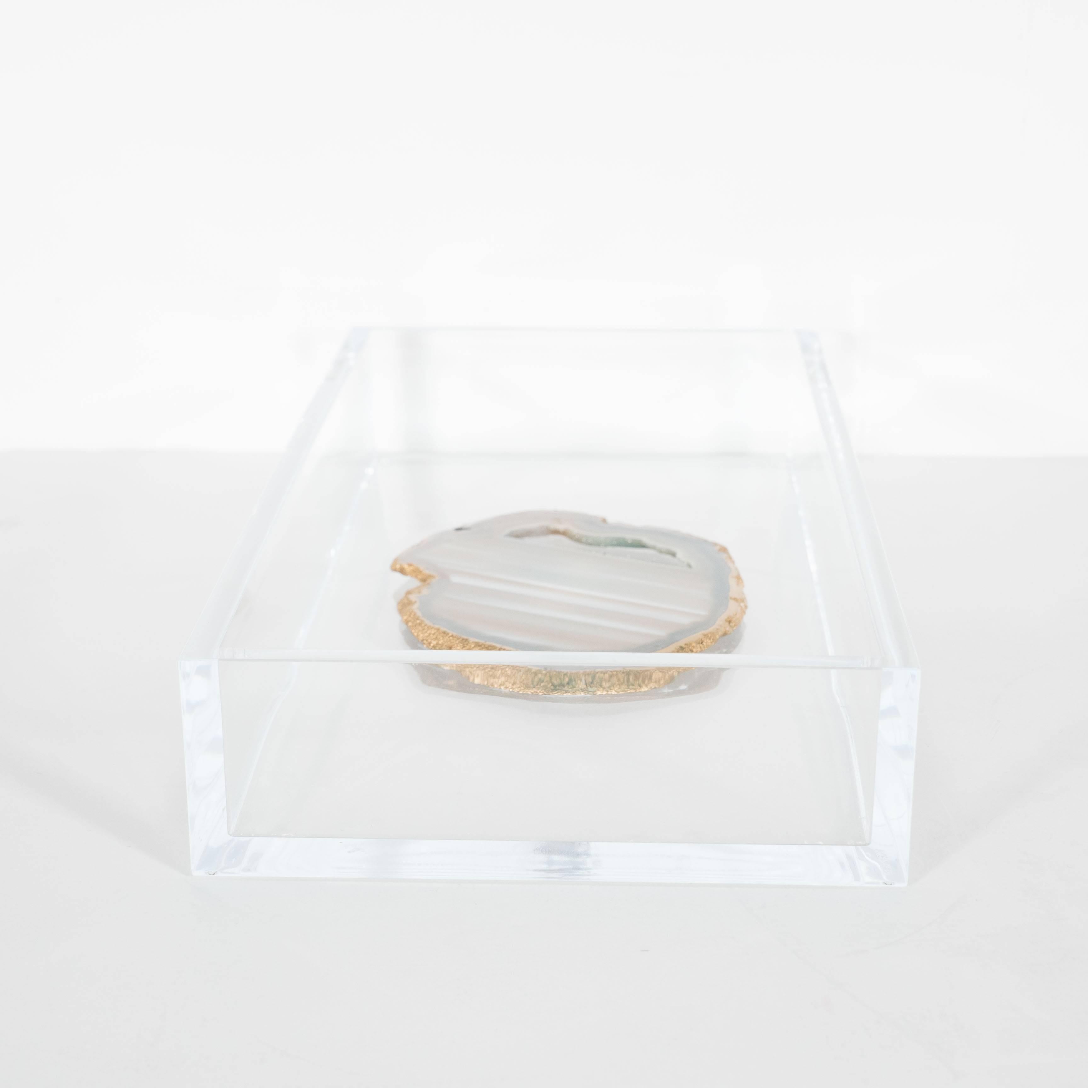 Modernist Organic Sliced Agate and Lucite Desk Tray or Catch All 2