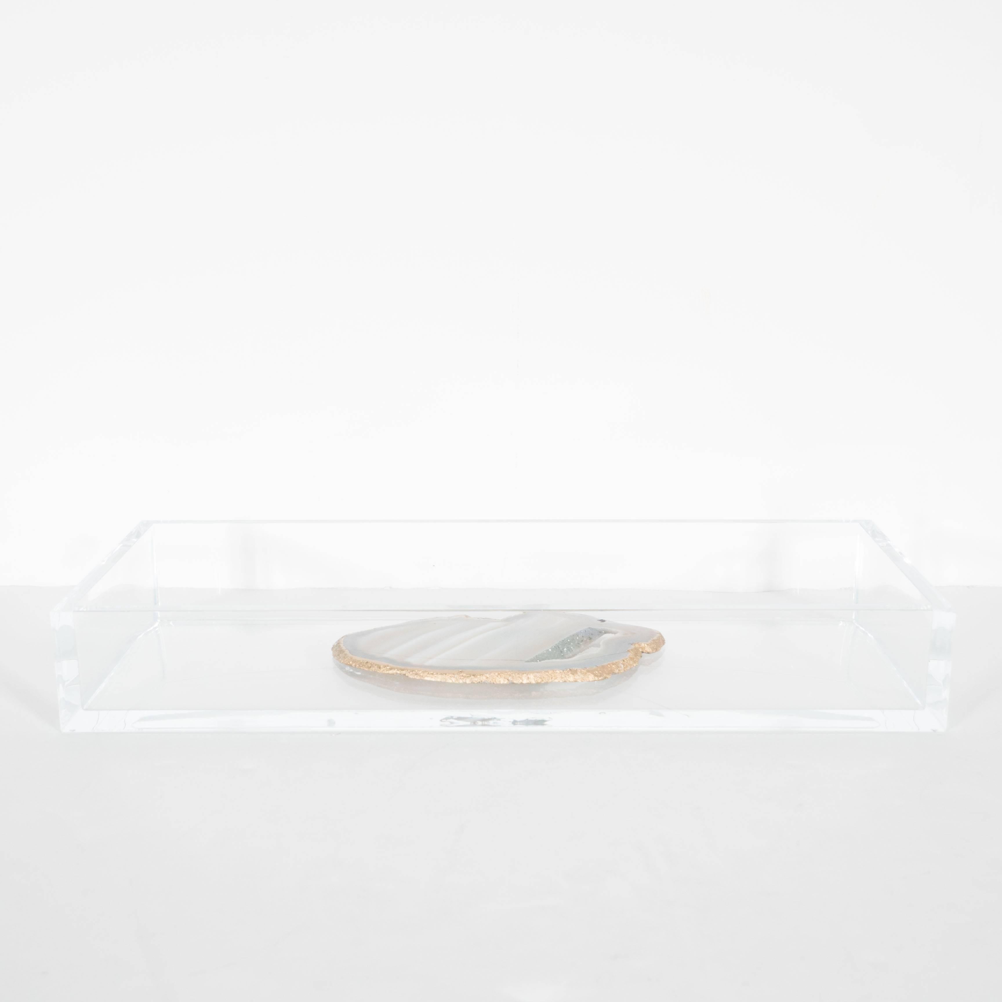 Modernist Organic Sliced Agate and Lucite Desk Tray or Catch All 3