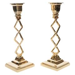Modernist Stylized Sculptural Braided Candleholders in Brass 2