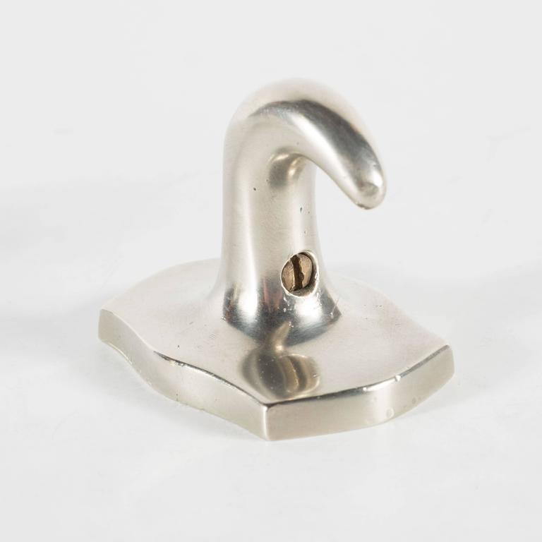 MidCentury Modernist Pair of Elegant Towel Hooks in Brushed Nickel