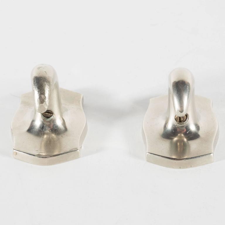 MidCentury Modernist Pair of Elegant Towel Hooks in Brushed Nickel
