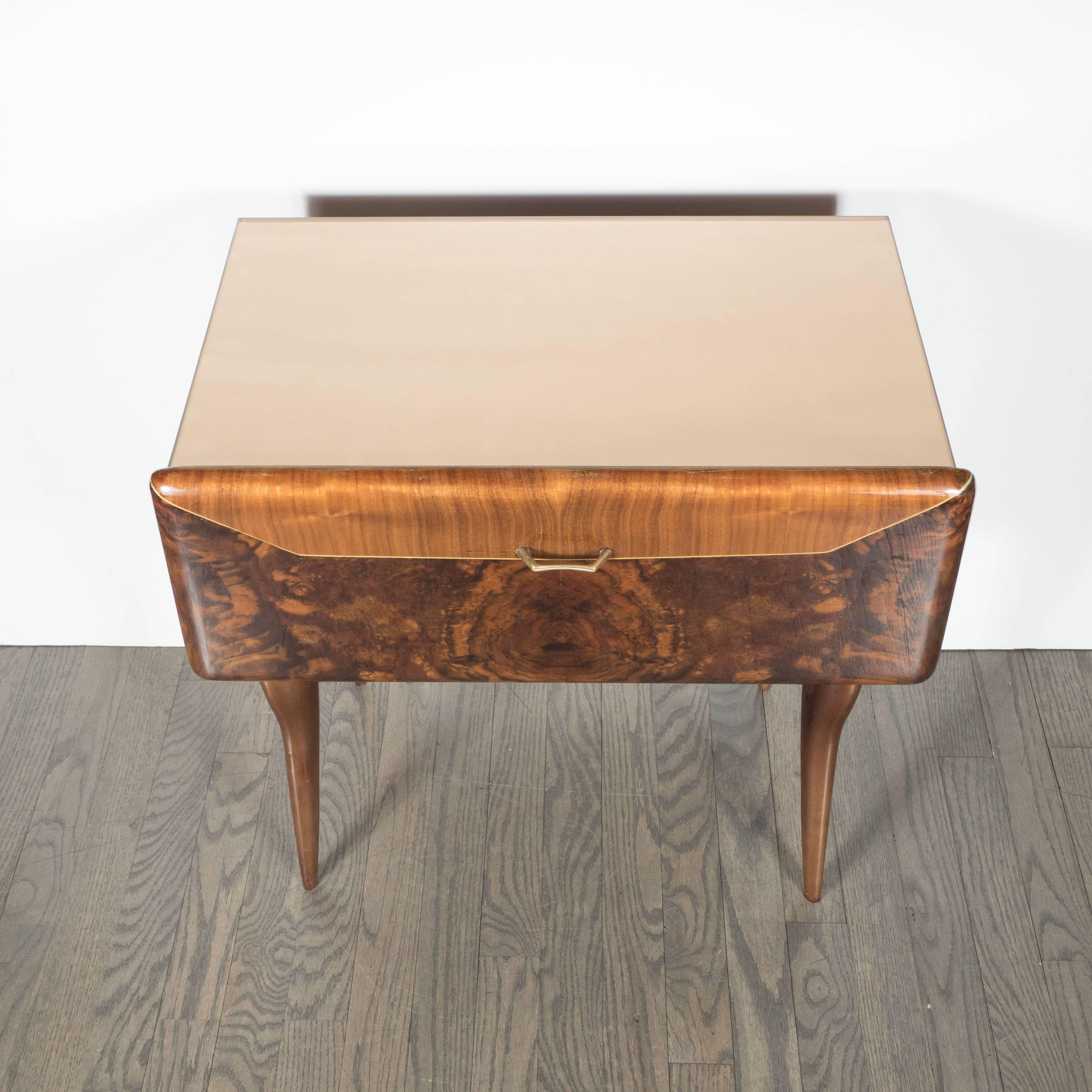 Mid-Century Modernist Italian Nightstand/End Table in Exotic Bookmatched Walnut In Excellent Condition In New York, NY