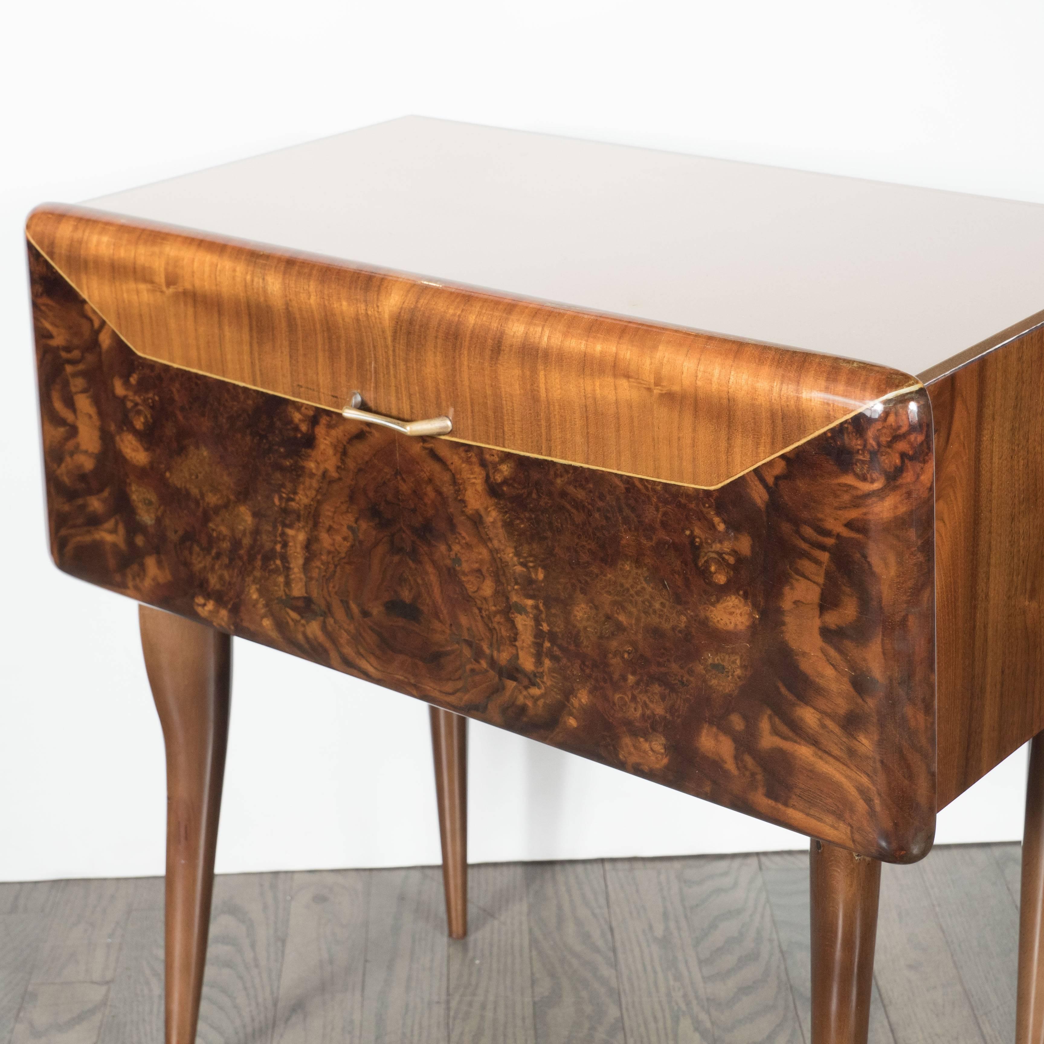 Mid-Century Modernist Italian Nightstand/End Table in Exotic Bookmatched Walnut 2