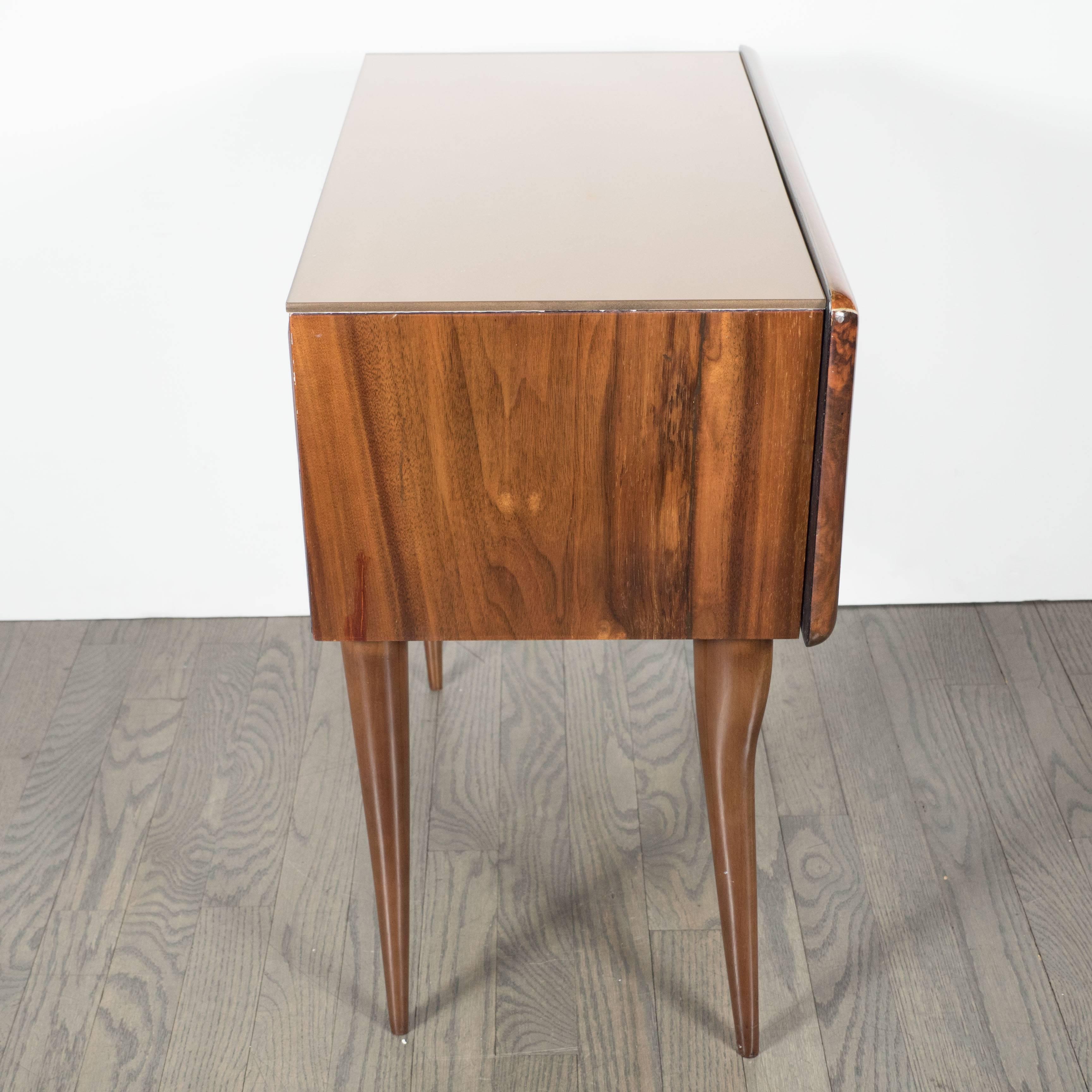 Mid-Century Modernist Italian Nightstand/End Table in Exotic Bookmatched Walnut 1