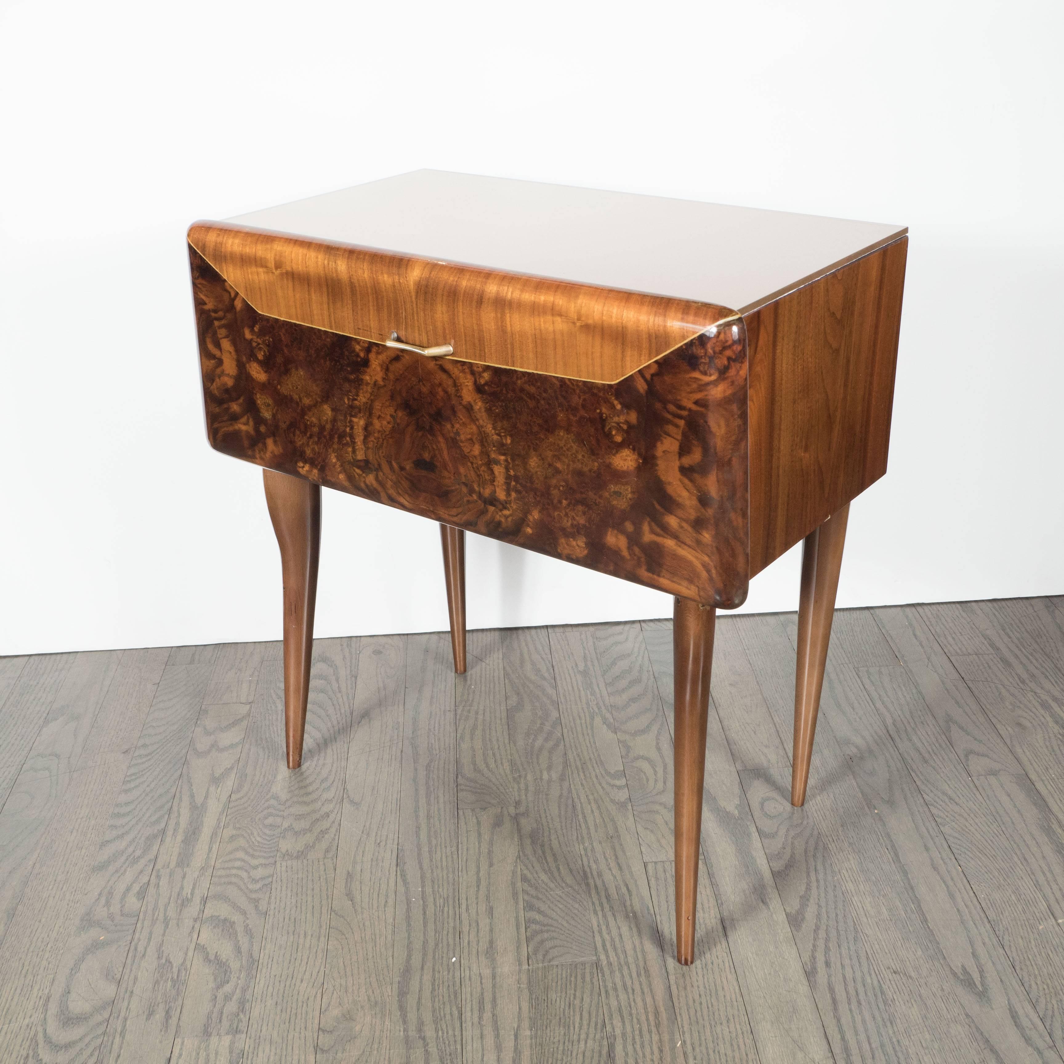 Mid-Century Modernist Italian Nightstand/End Table in Exotic Bookmatched Walnut 3