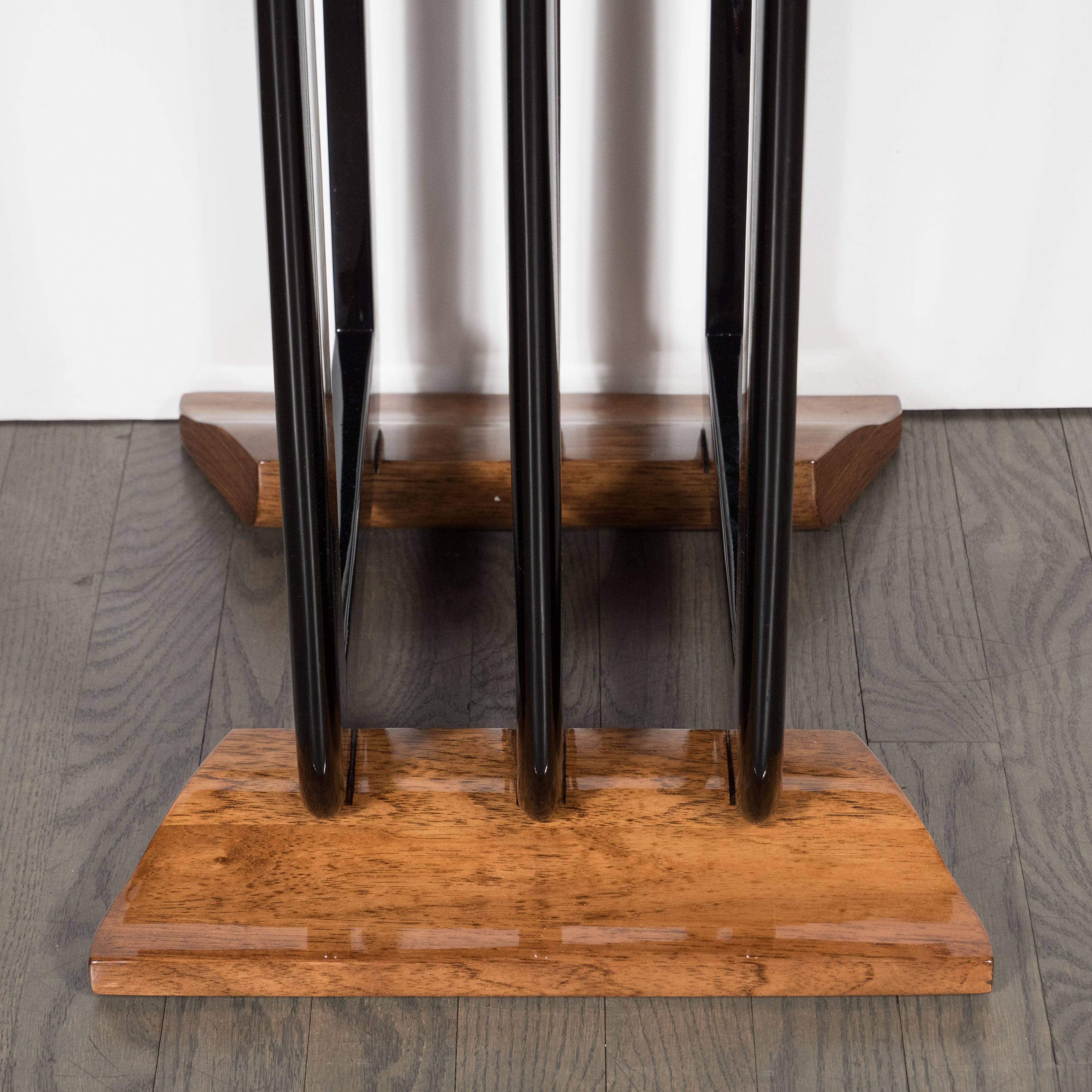 Art Deco Skyscraper End Table in Walnut, Black Lacquer and Vitrolite, American 5