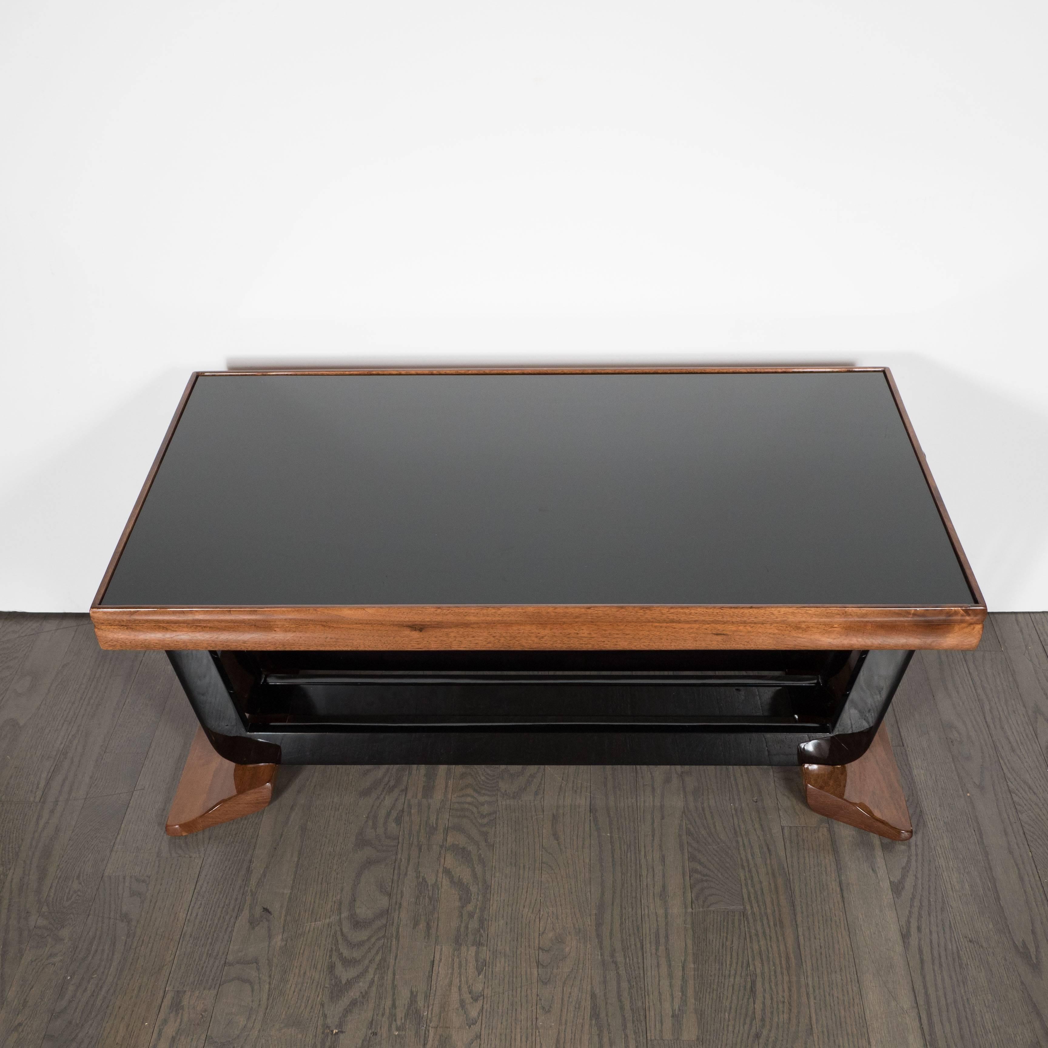 Art Deco Skyscraper Coffee Table in Walnut, Black Lacquer and Vitrolite 1