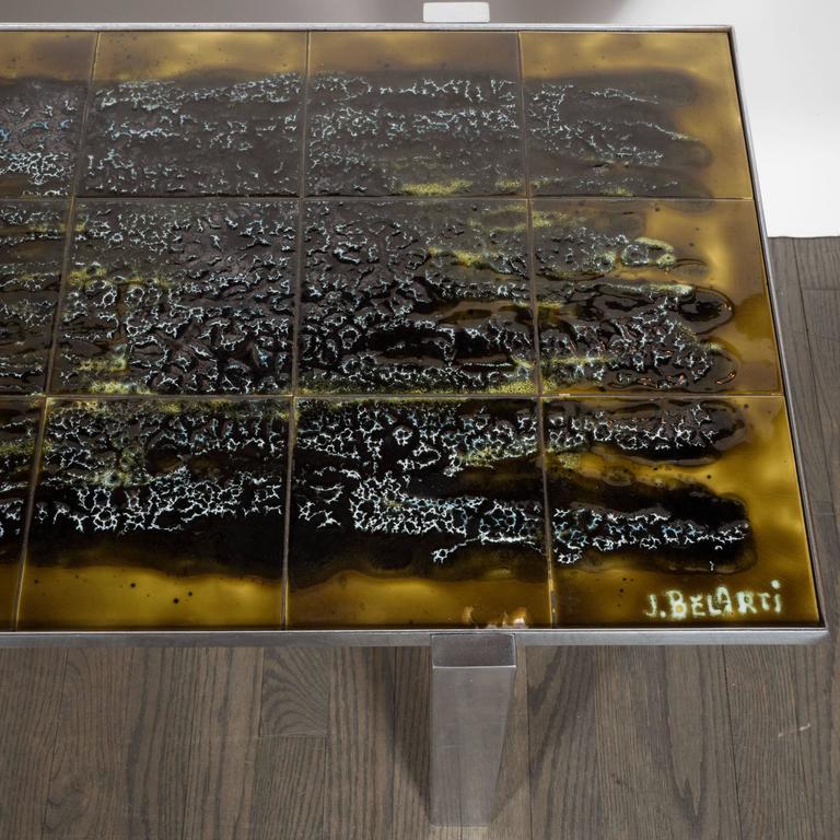 MidCentury Ceramic Tile and Polished Aluminium Coffee Table by