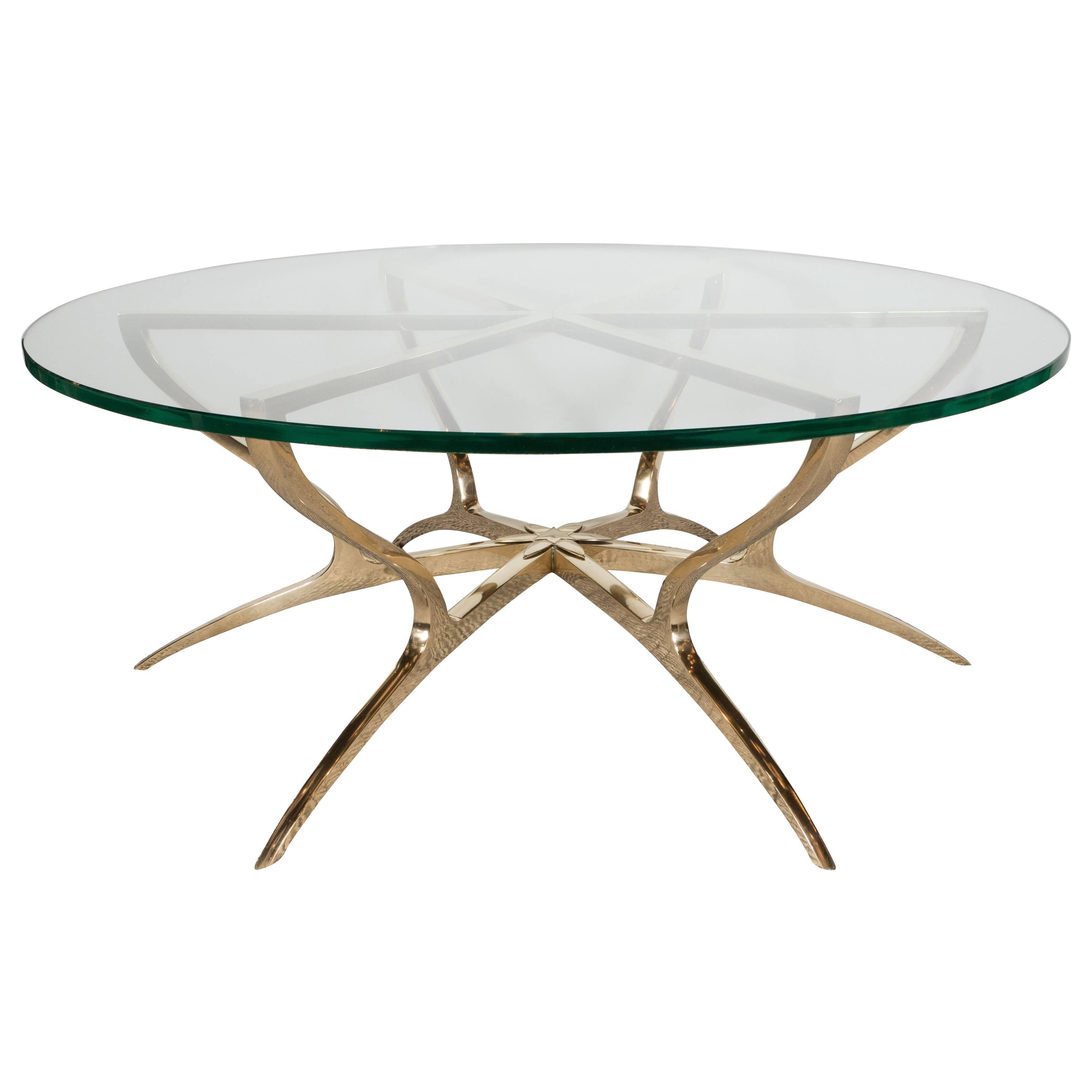 Italian Mid Century Modern Glass & Solid Brass Sculptural Center Table