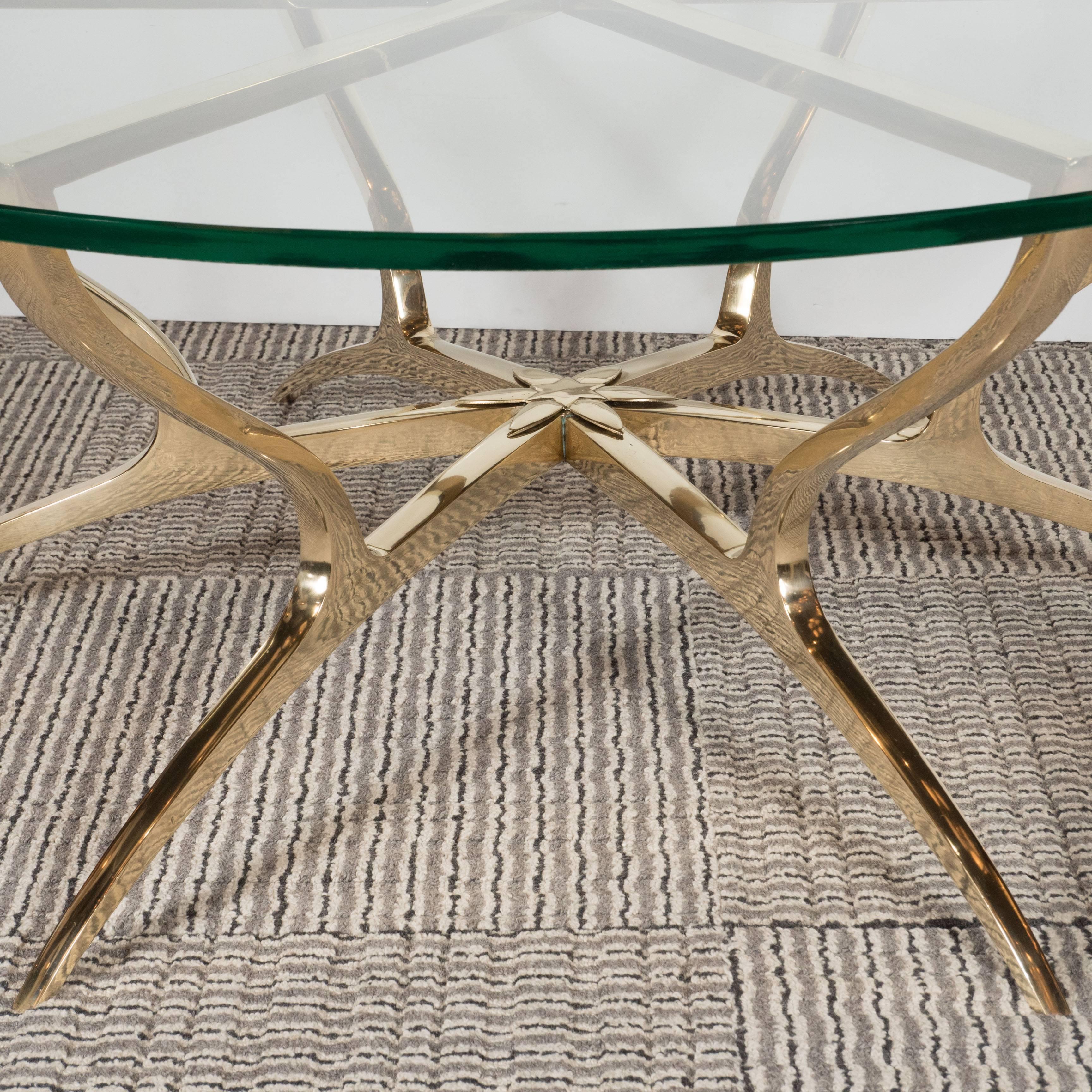 Late 20th Century Italian Mid Century Modern Glass & Solid Brass Sculptural Center Table
