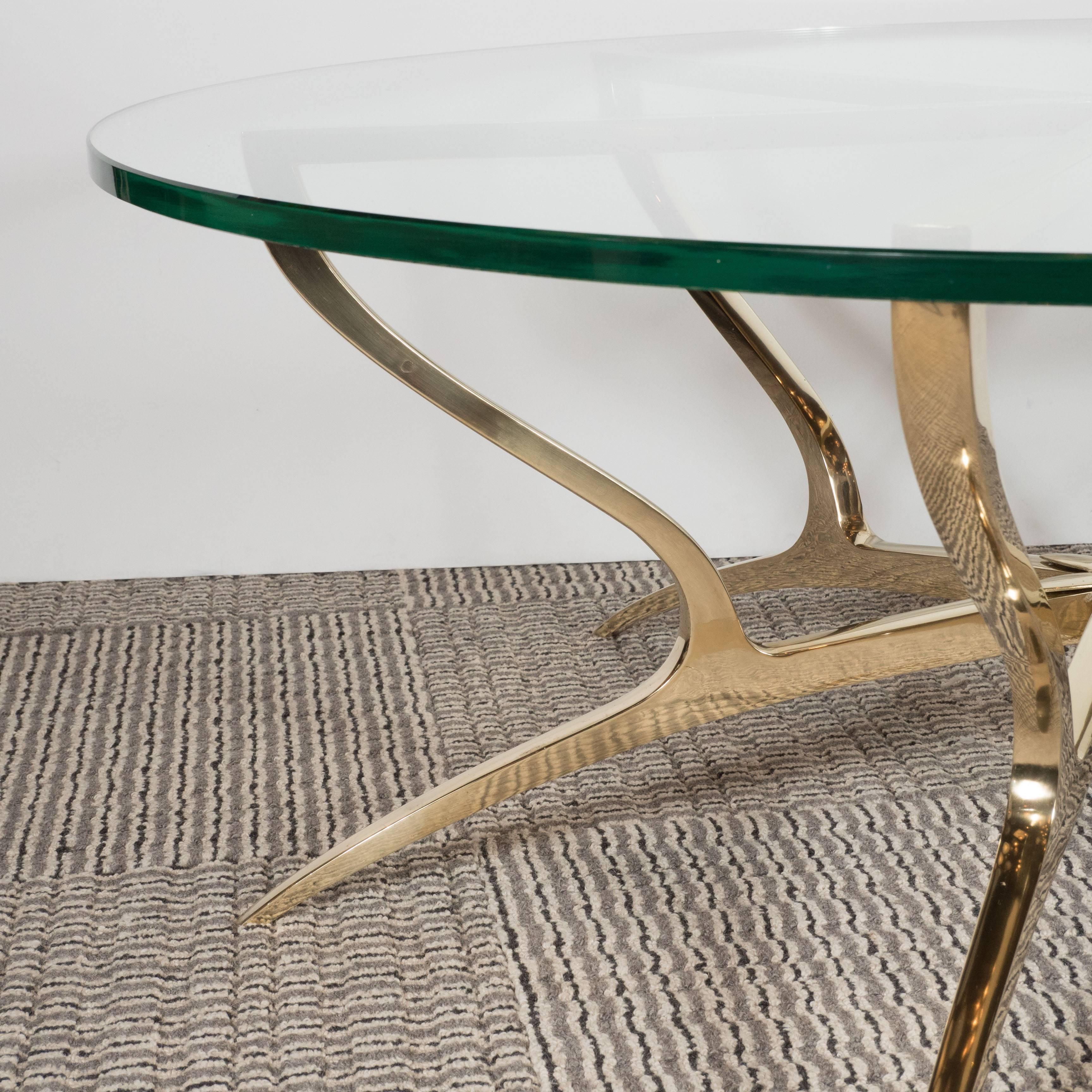 Italian Mid Century Modern Glass & Solid Brass Sculptural Center Table 1