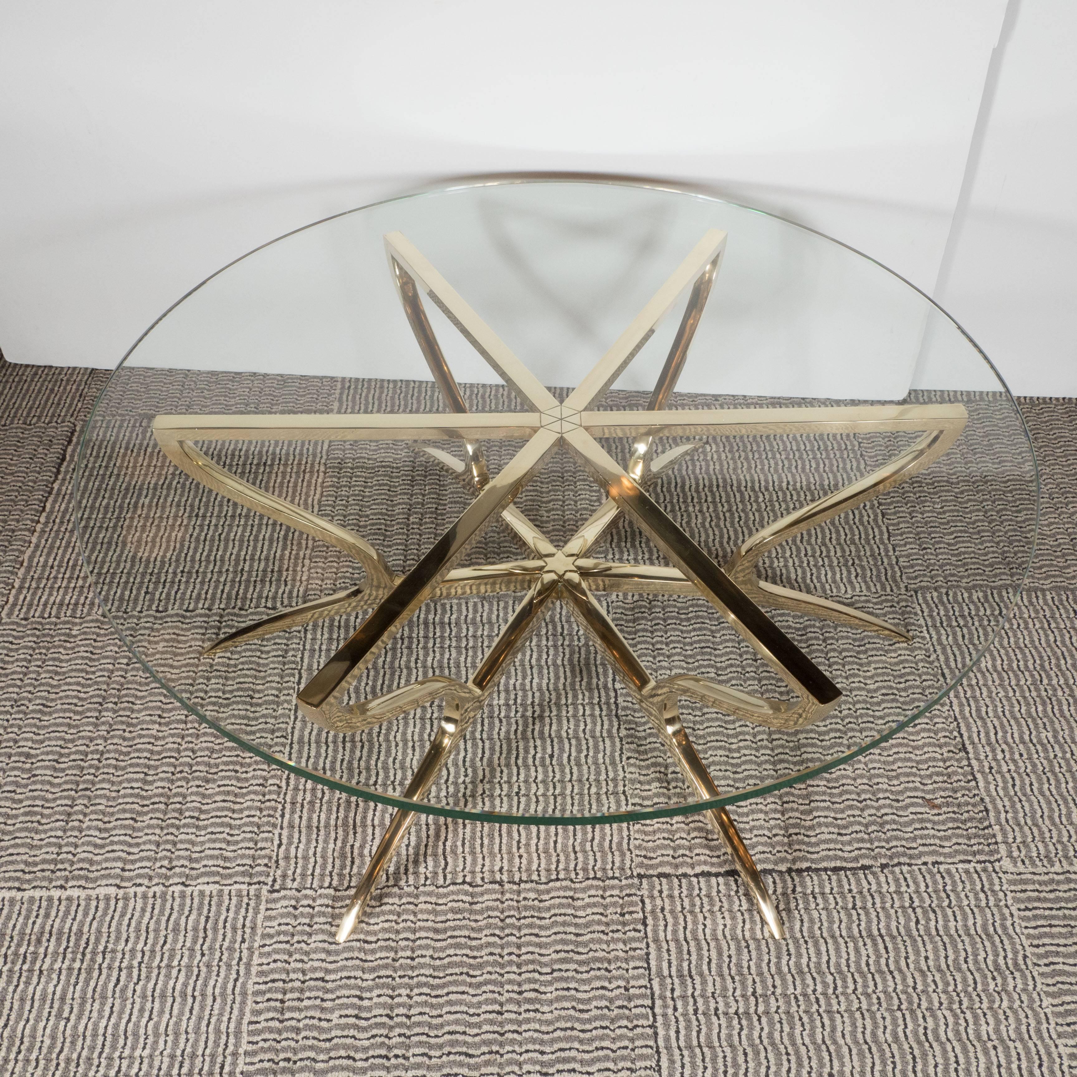 Italian Mid Century Modern Glass & Solid Brass Sculptural Center Table 3