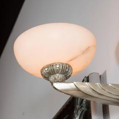 Pair of French Art Deco Skyscraper Sconces in Alabaster and Nickeled Bronze