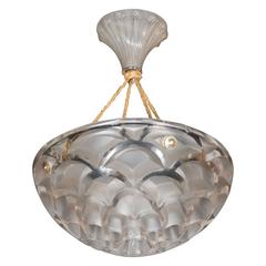 Art Deco Frosted Molded Glass Dome "Rinceaux" Chandelier by Rene Lalique