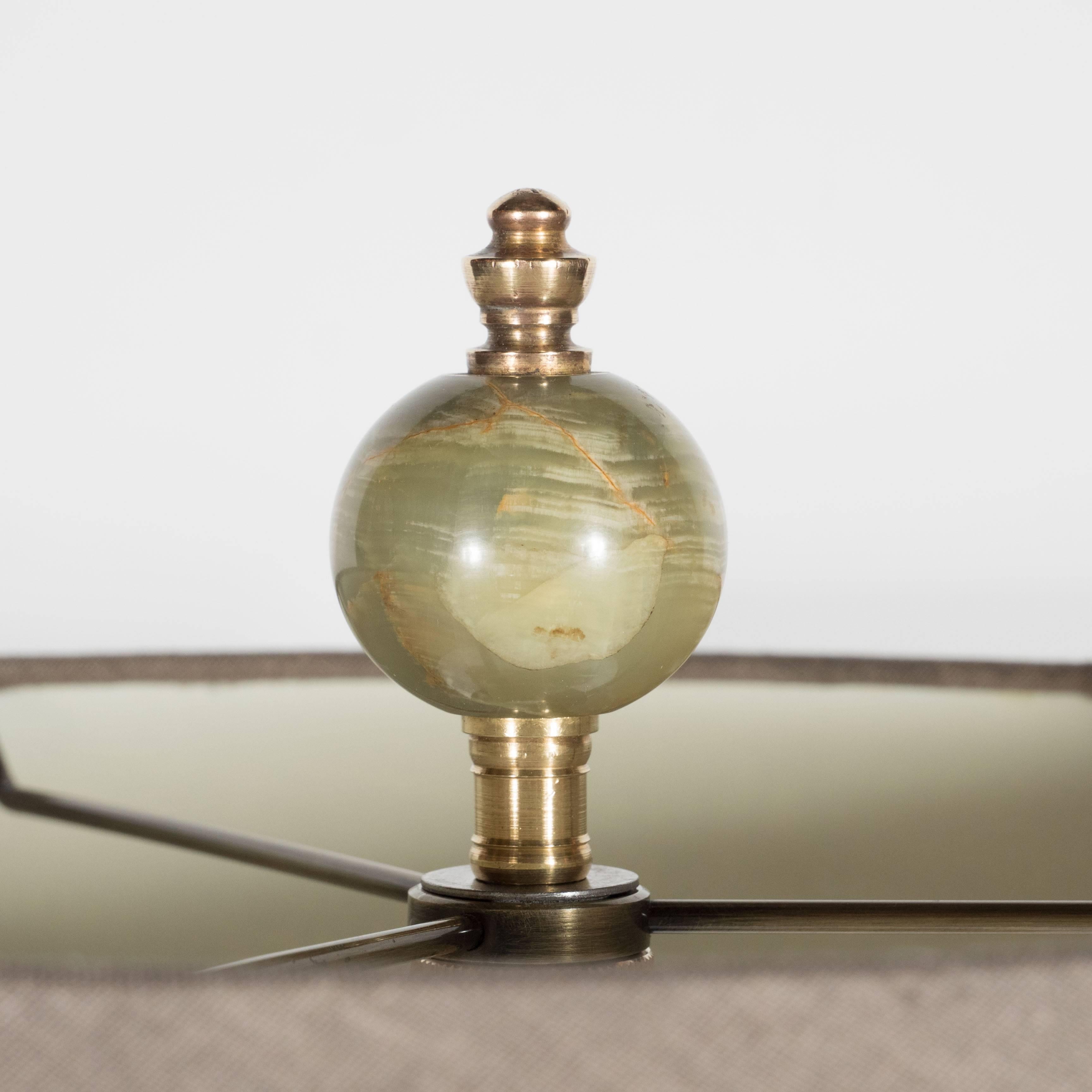 Mid-20th Century Art Deco Skyscraper Table Lamp in Green Onyx and Gilded Bronze, American
